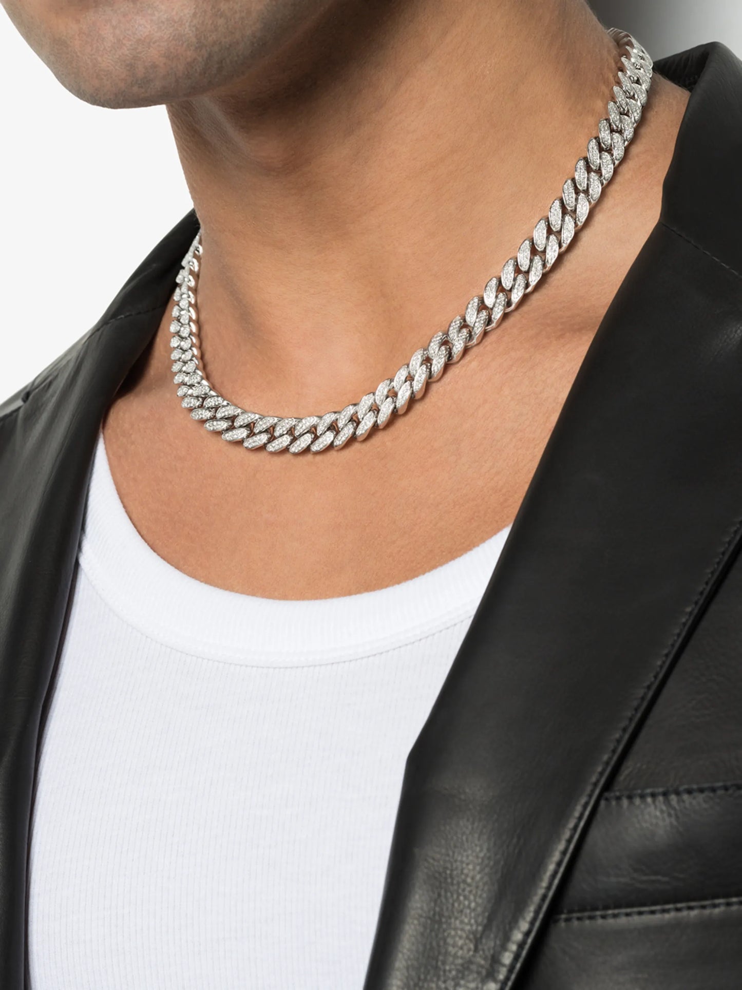 18kt white gold mini pavé diamond link necklace