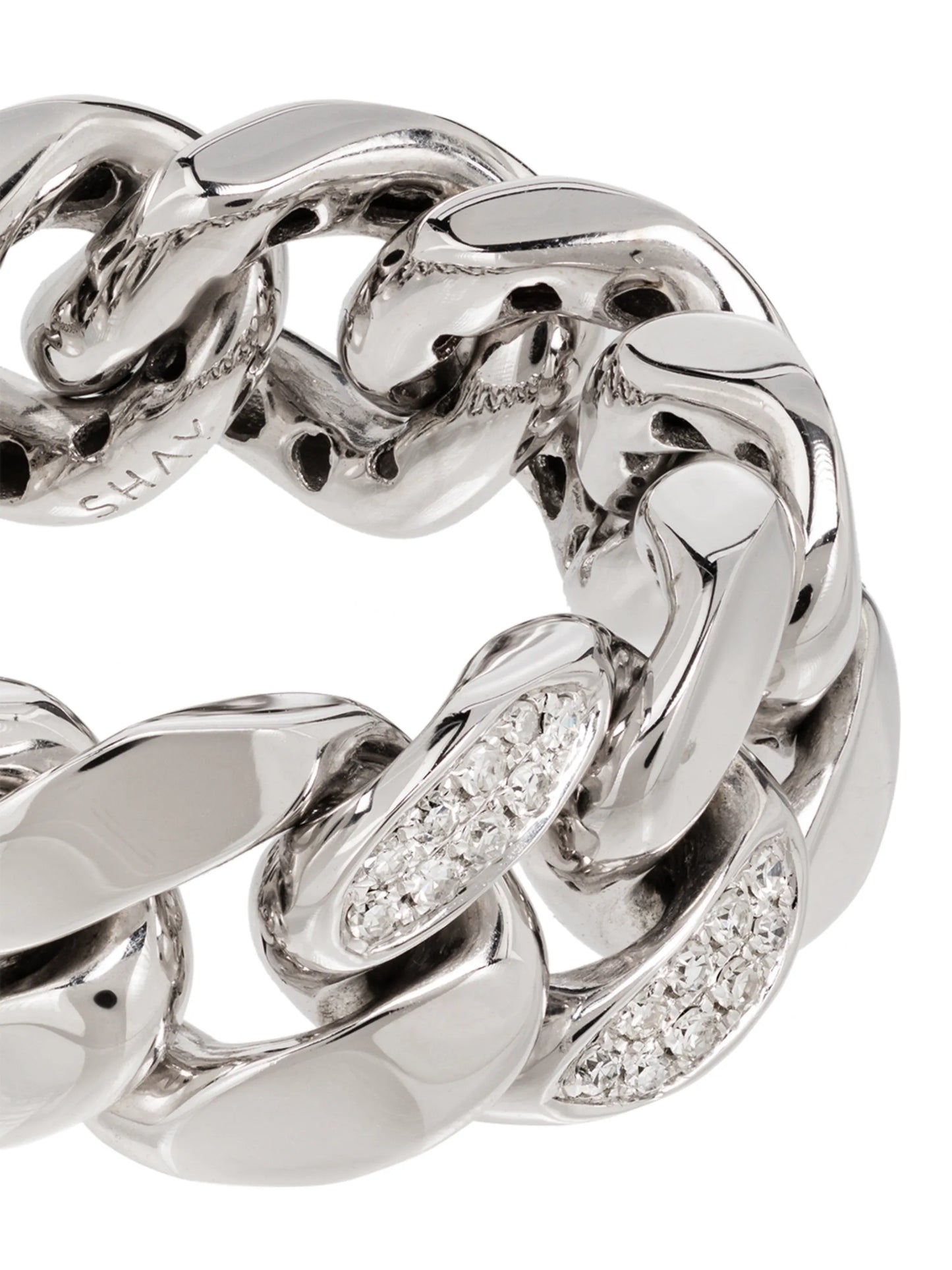 18K white gold pavé diamond link ring
