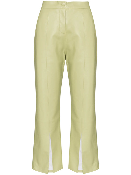 cropped faux leather flared trousers
