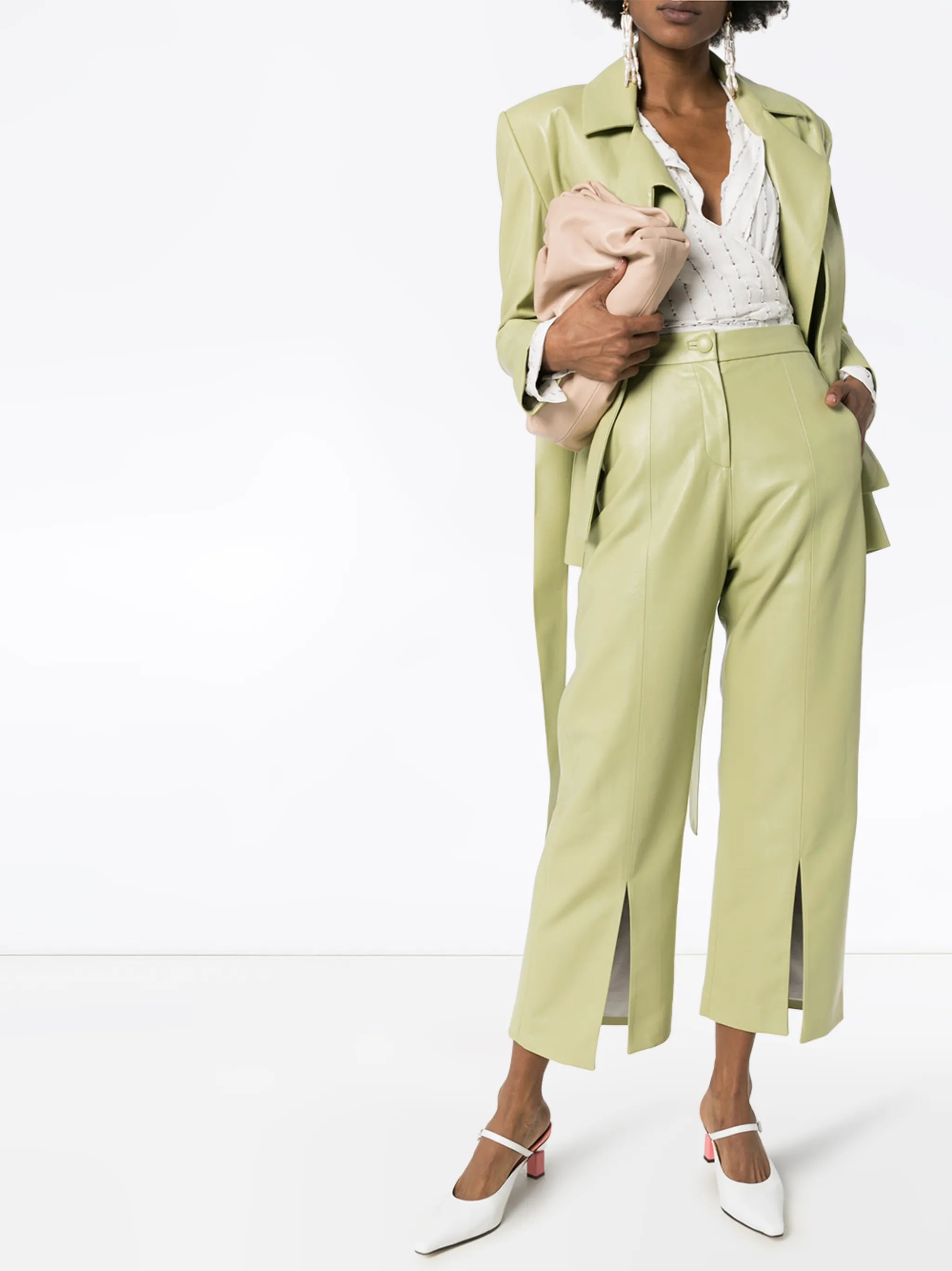 cropped faux leather flared trousers
