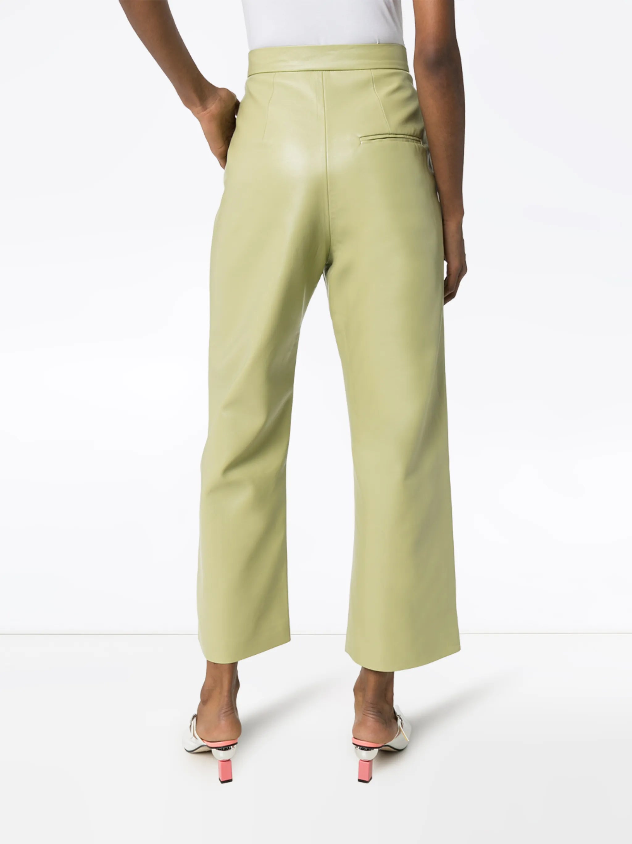 cropped faux leather flared trousers