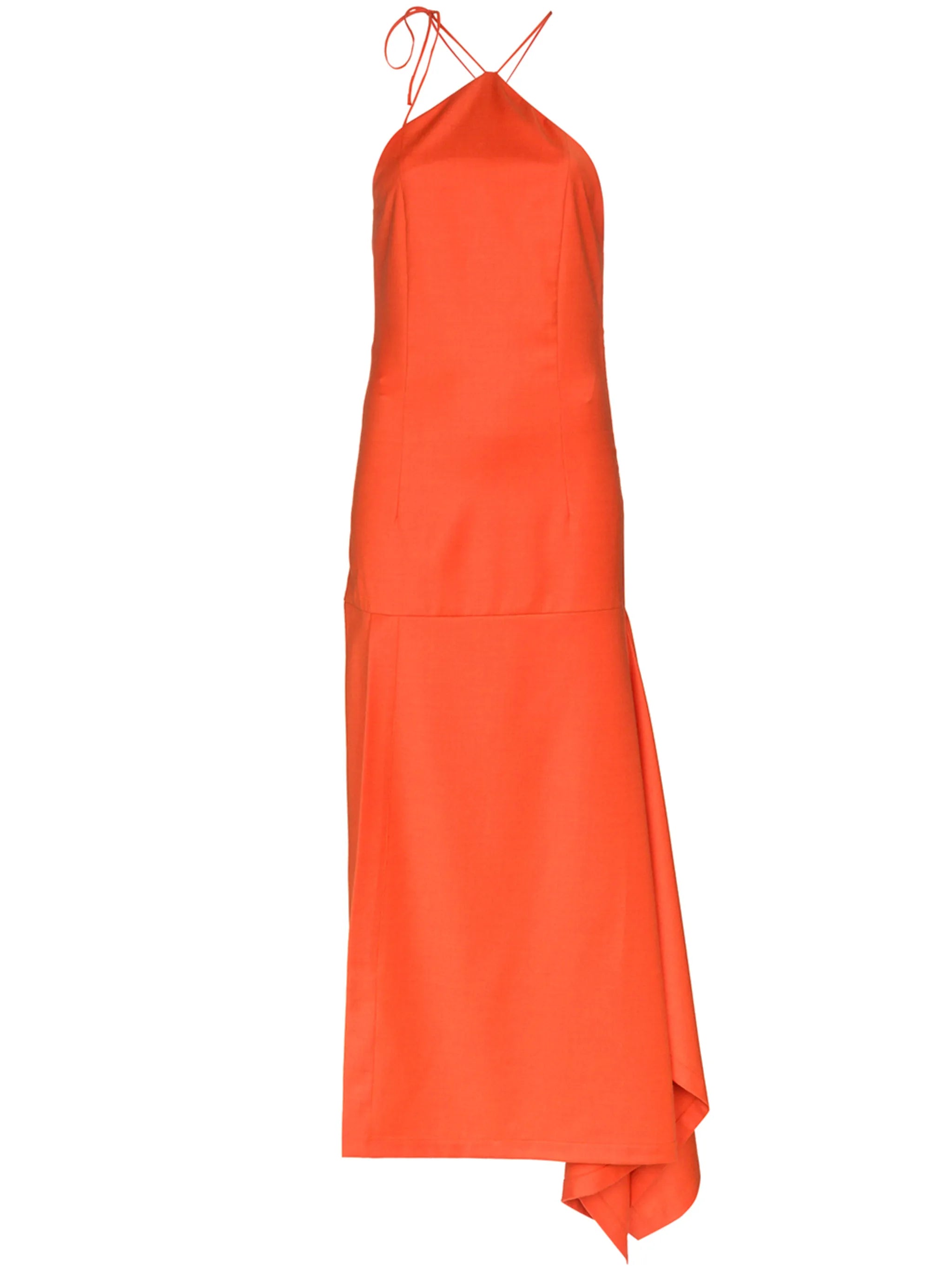 asymmetric hem halter dress