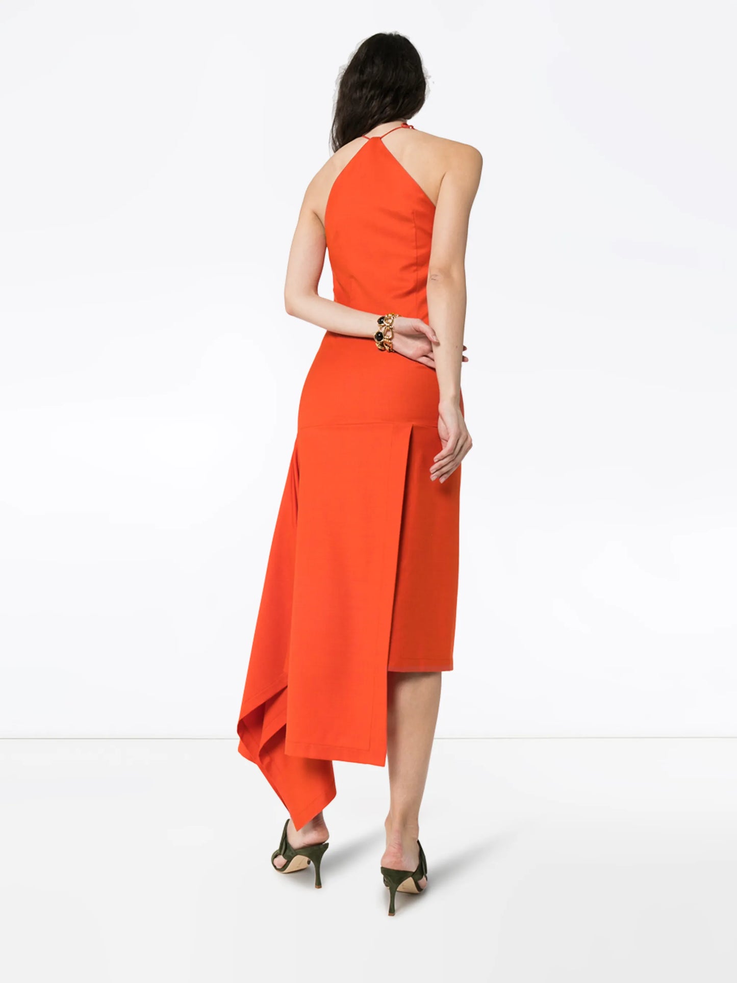 asymmetric hem halter dress