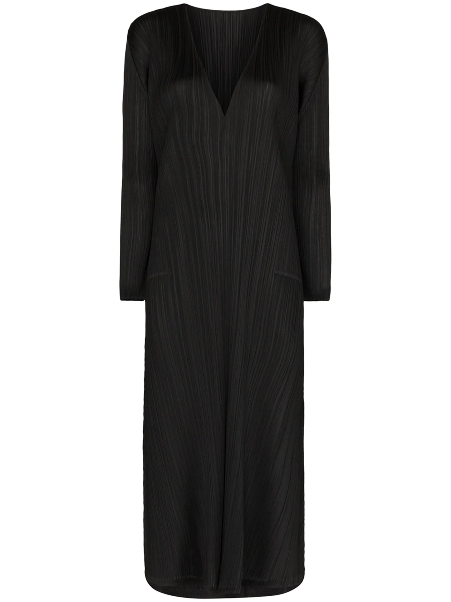 V-neck plissé midi dress