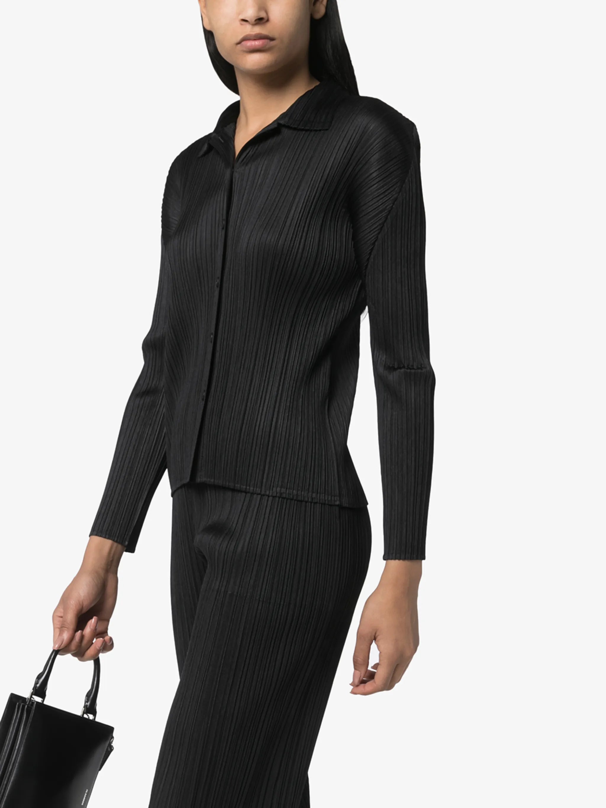 Pleated button-down shirt