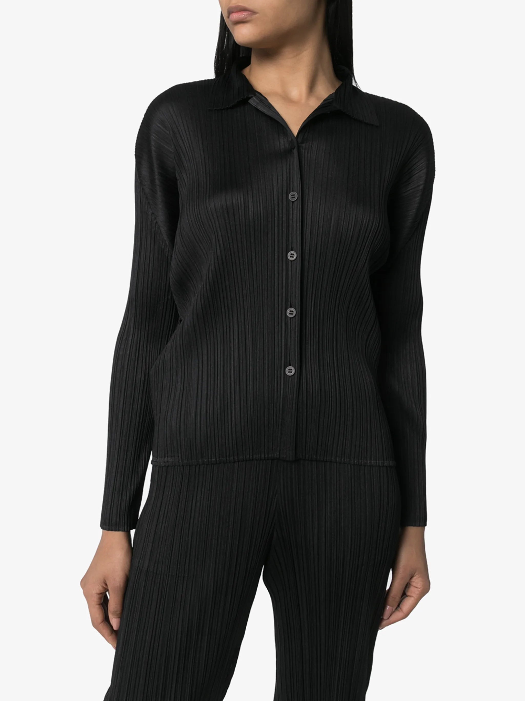 Pleated button-down shirt