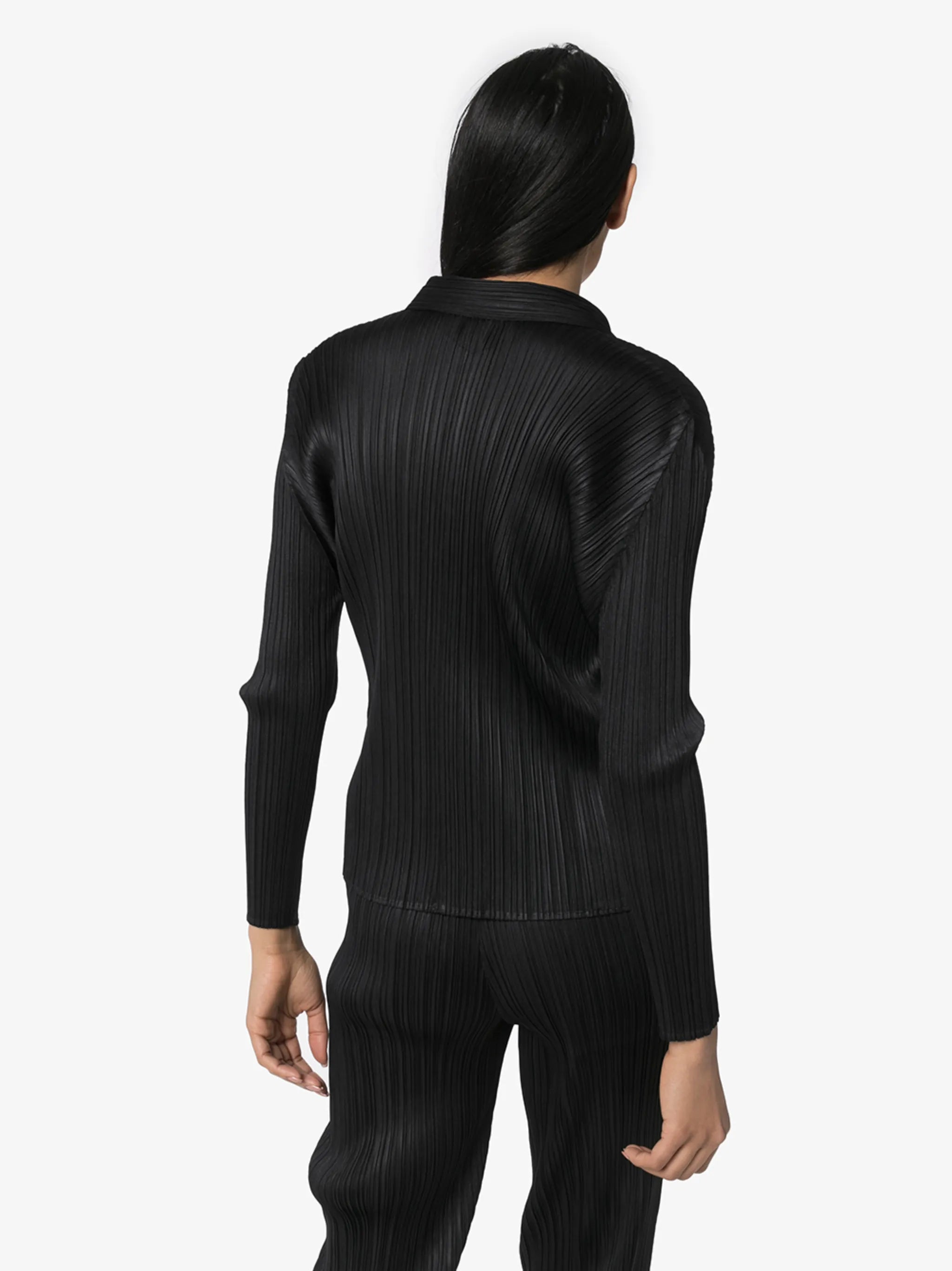 Pleated button-down shirt