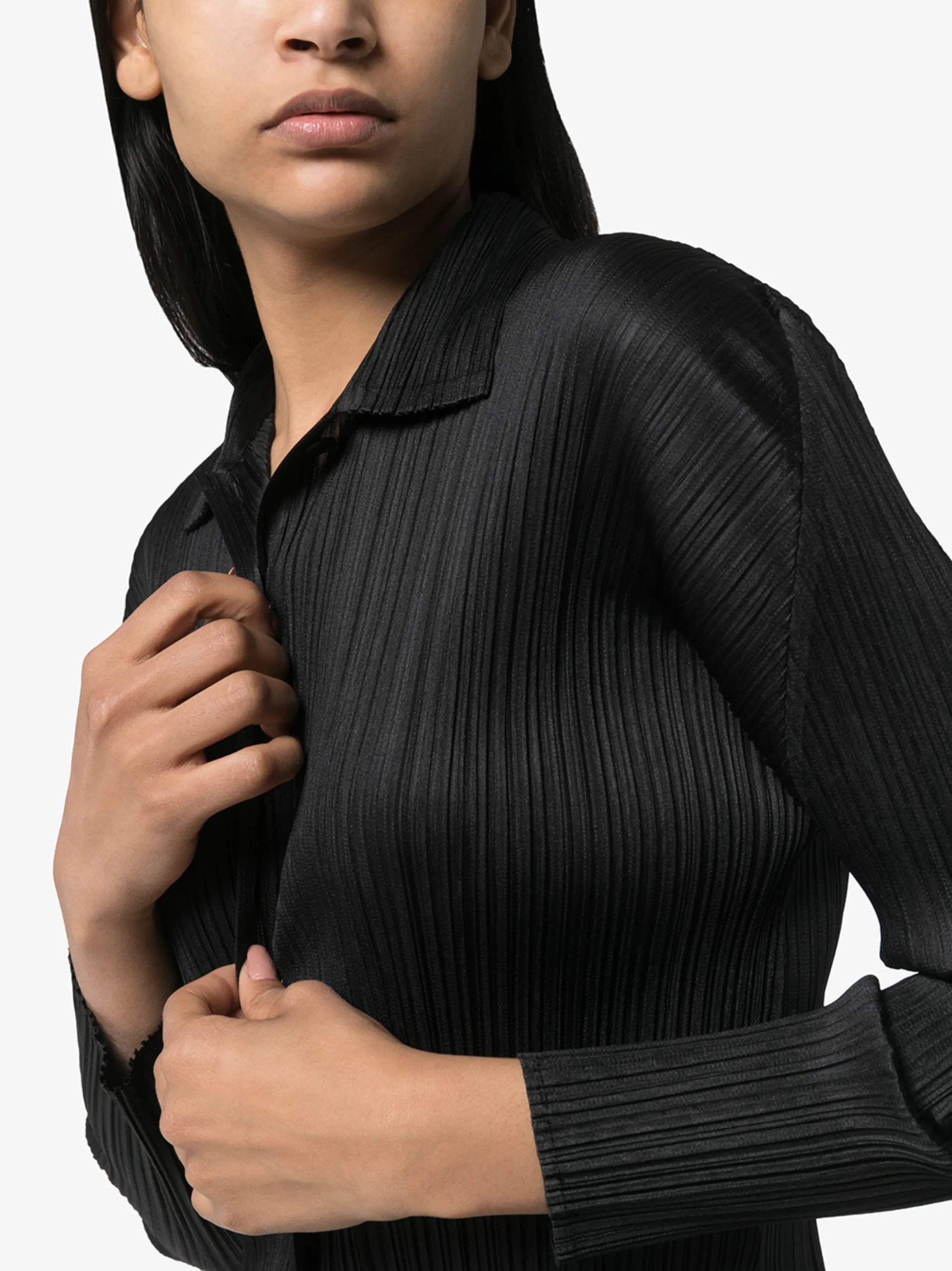 Pleated button-down shirt