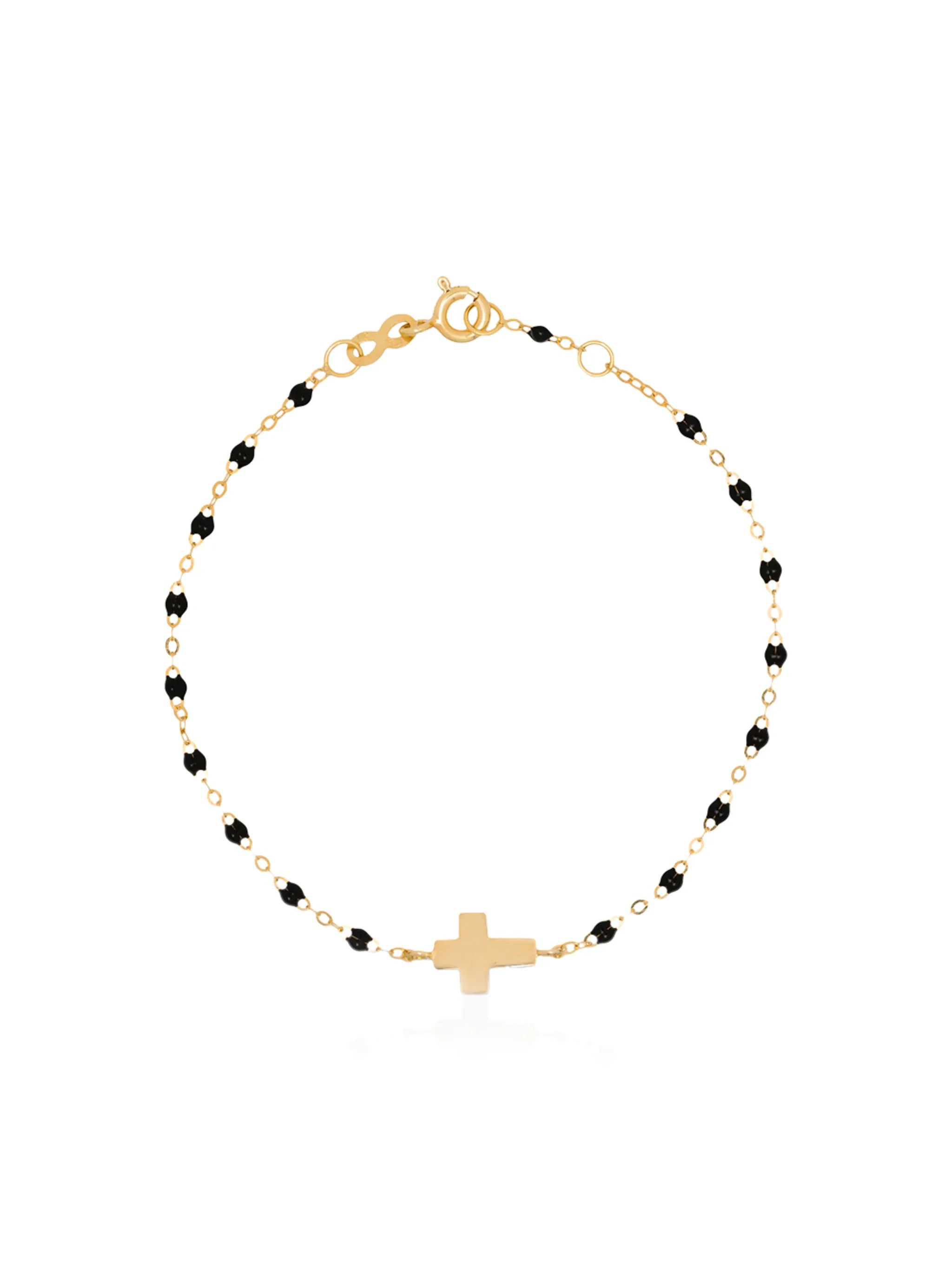 18kt yellow gold beaded cross bracelet