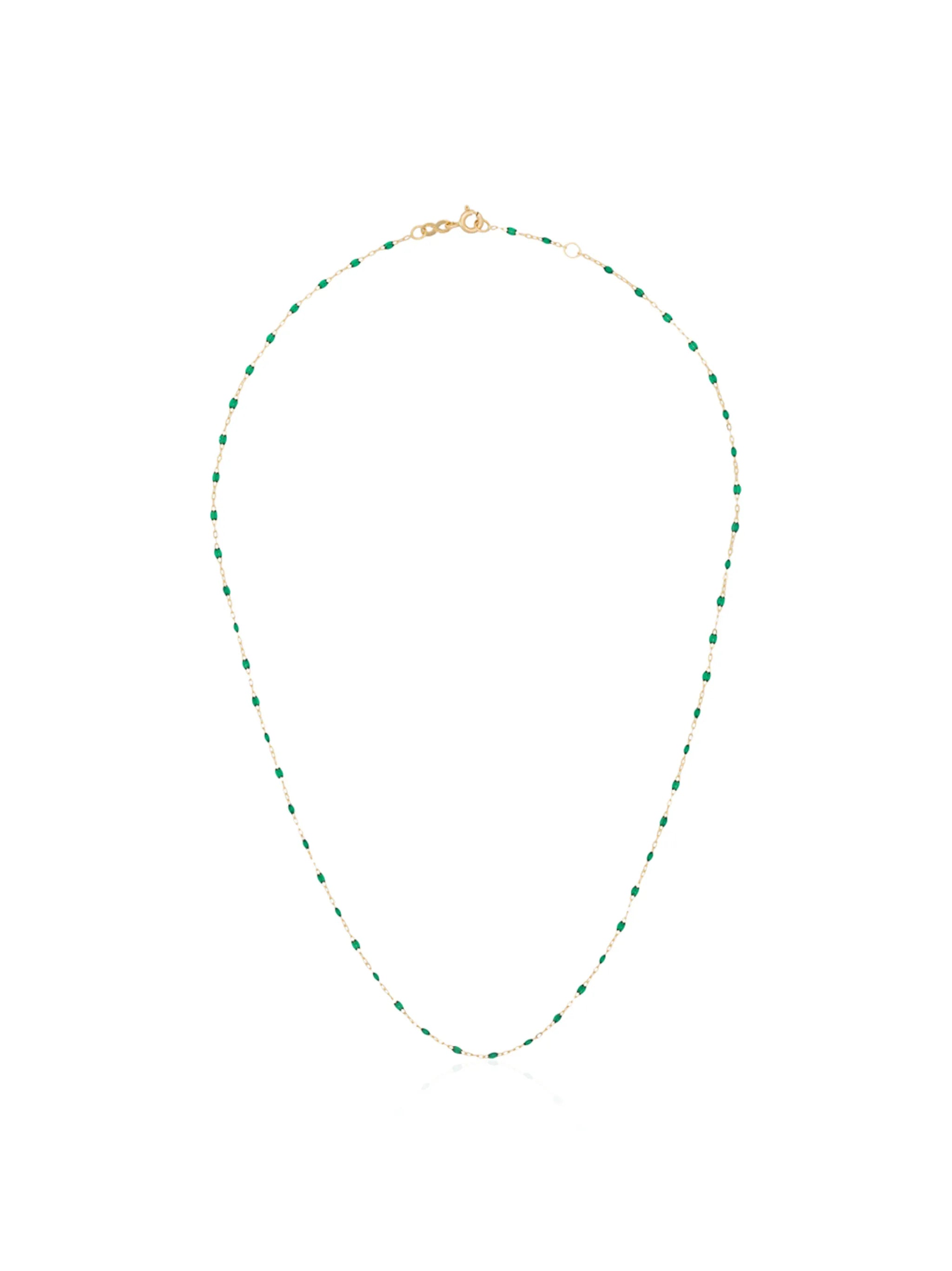 18kt yellow gold and green beaded necklace
