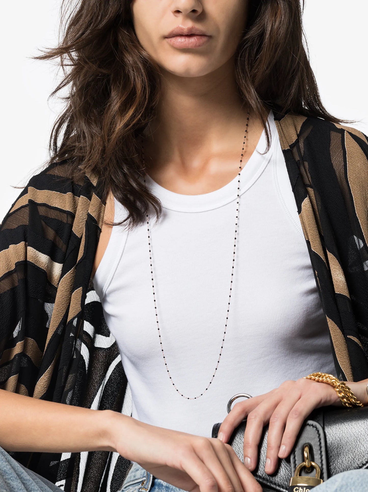 18kt rose gold 86cm beaded necklace