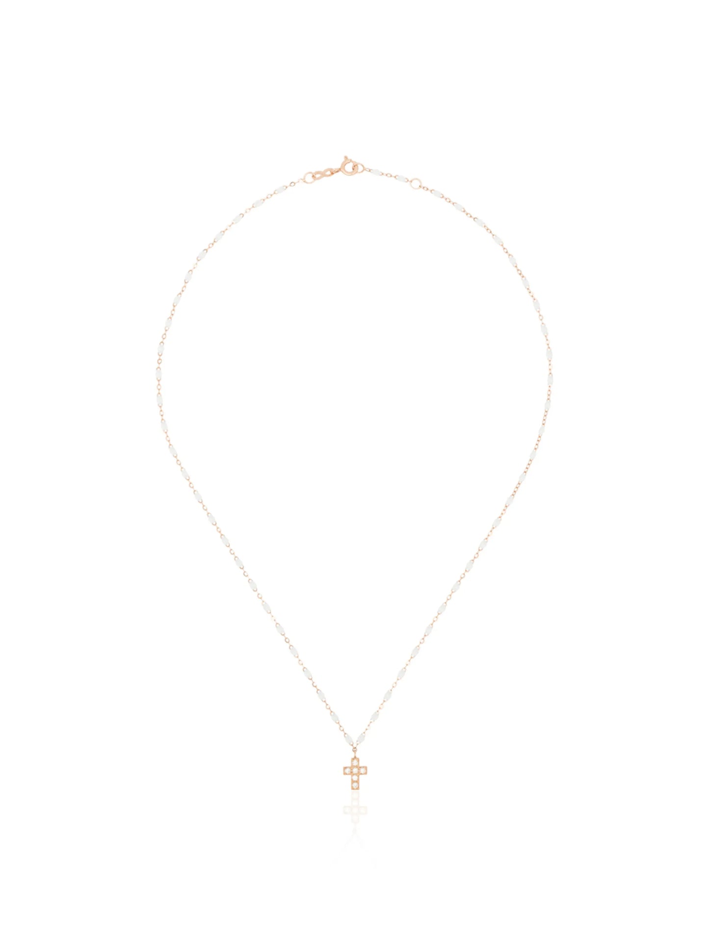 18kt rose gold and white beaded diamond cross necklace