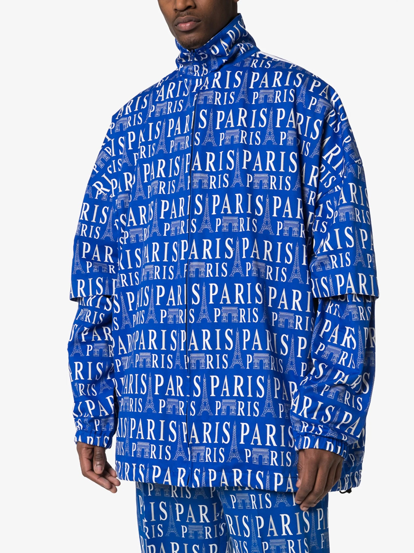 Paris print split-sleeve track jacket