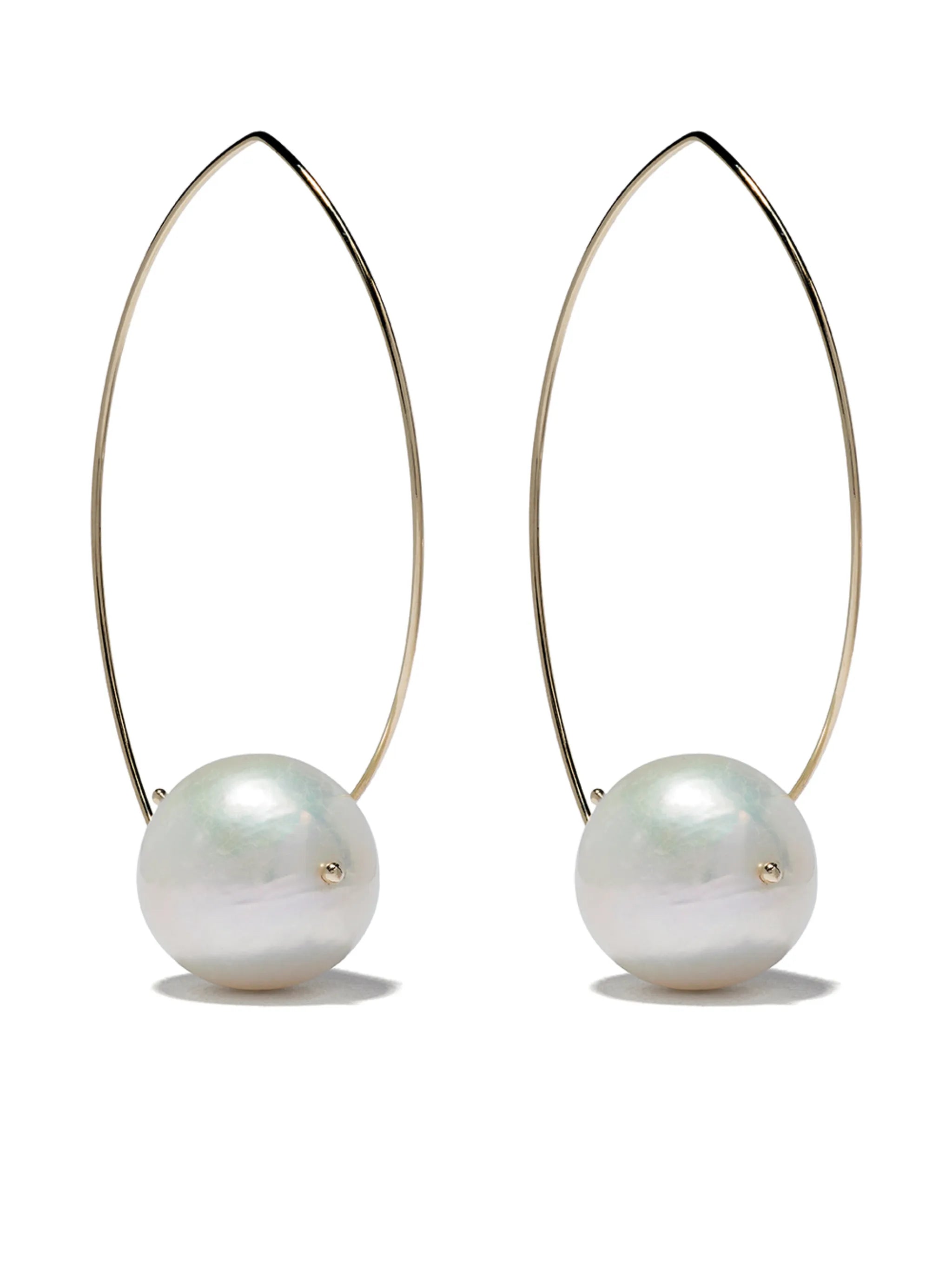 14kt gold pearl hoop earrings