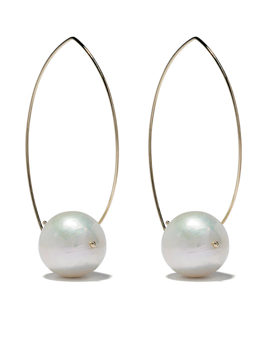 14kt gold pearl hoop earrings