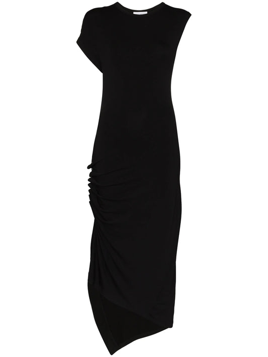 asymmetric gathered midi dress