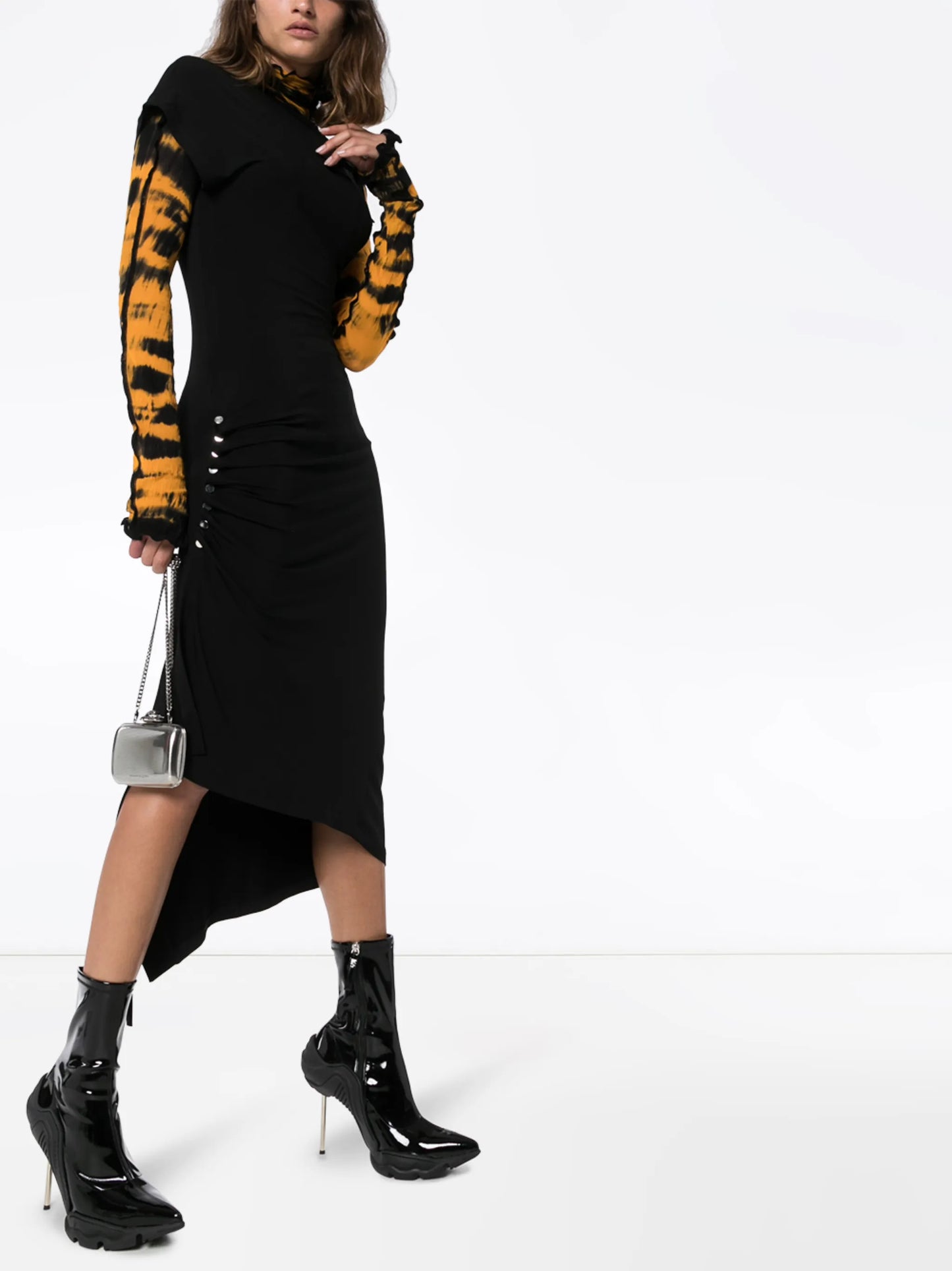 asymmetric gathered midi dress