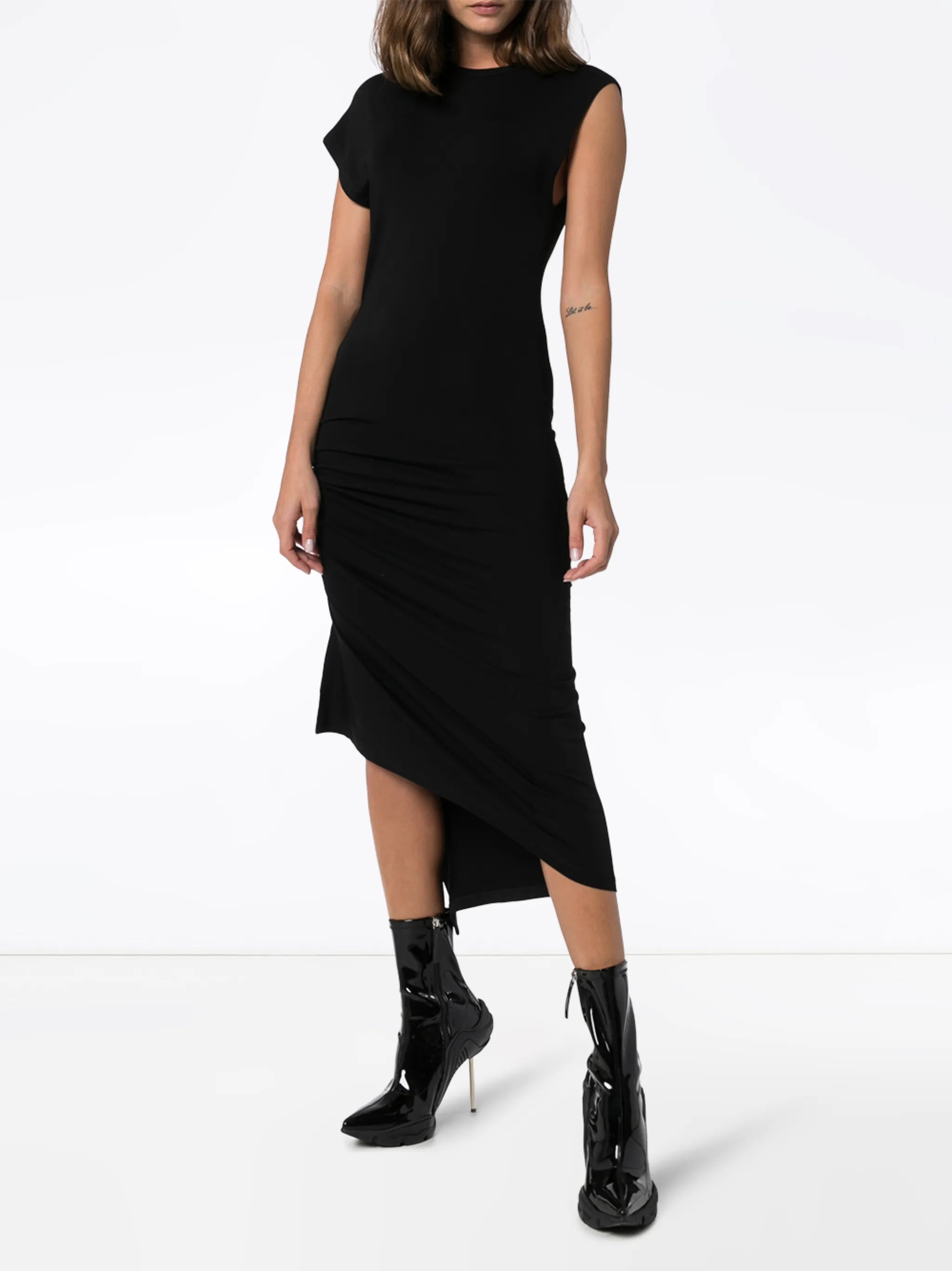 asymmetric gathered midi dress
