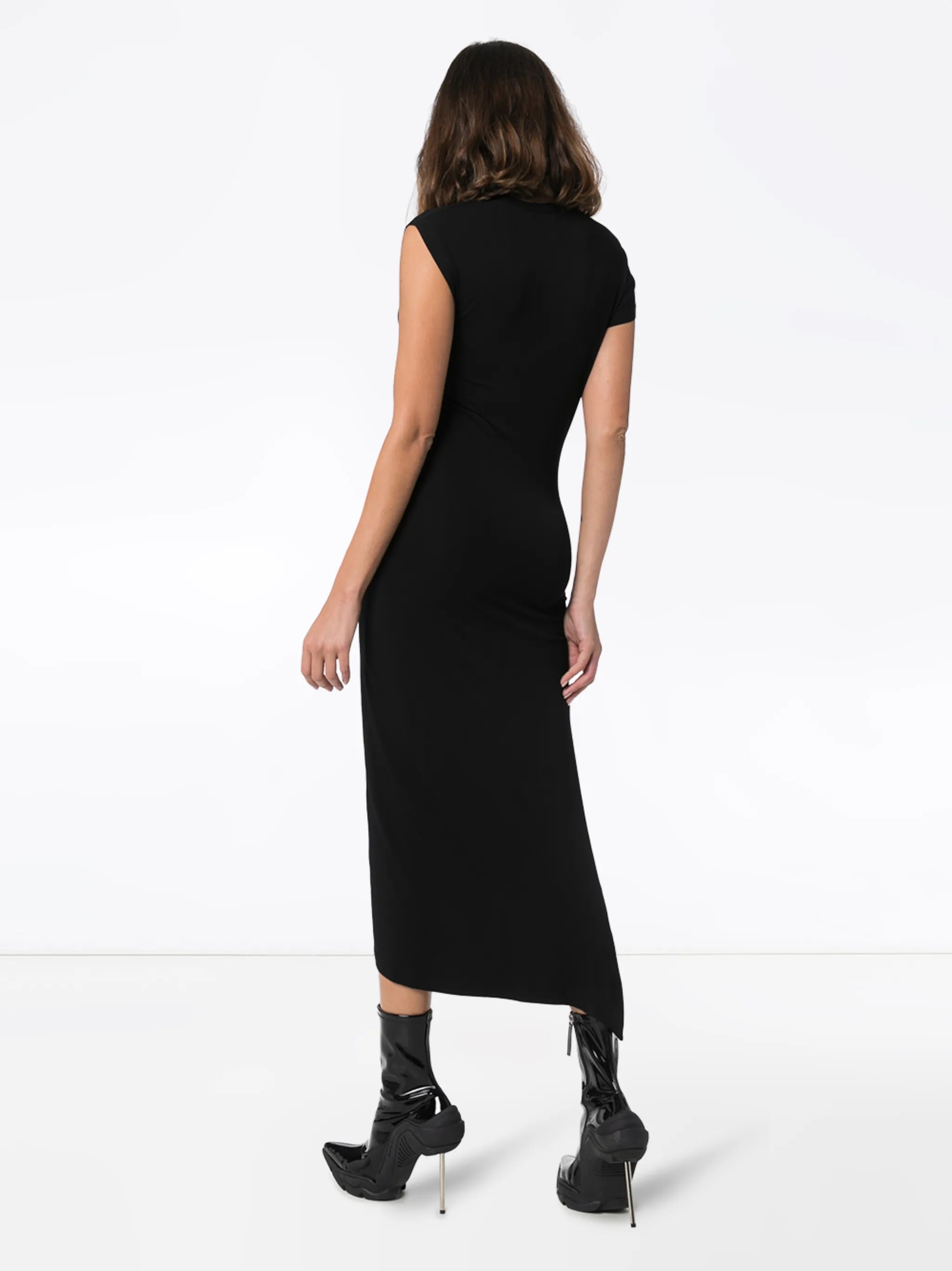 asymmetric gathered midi dress