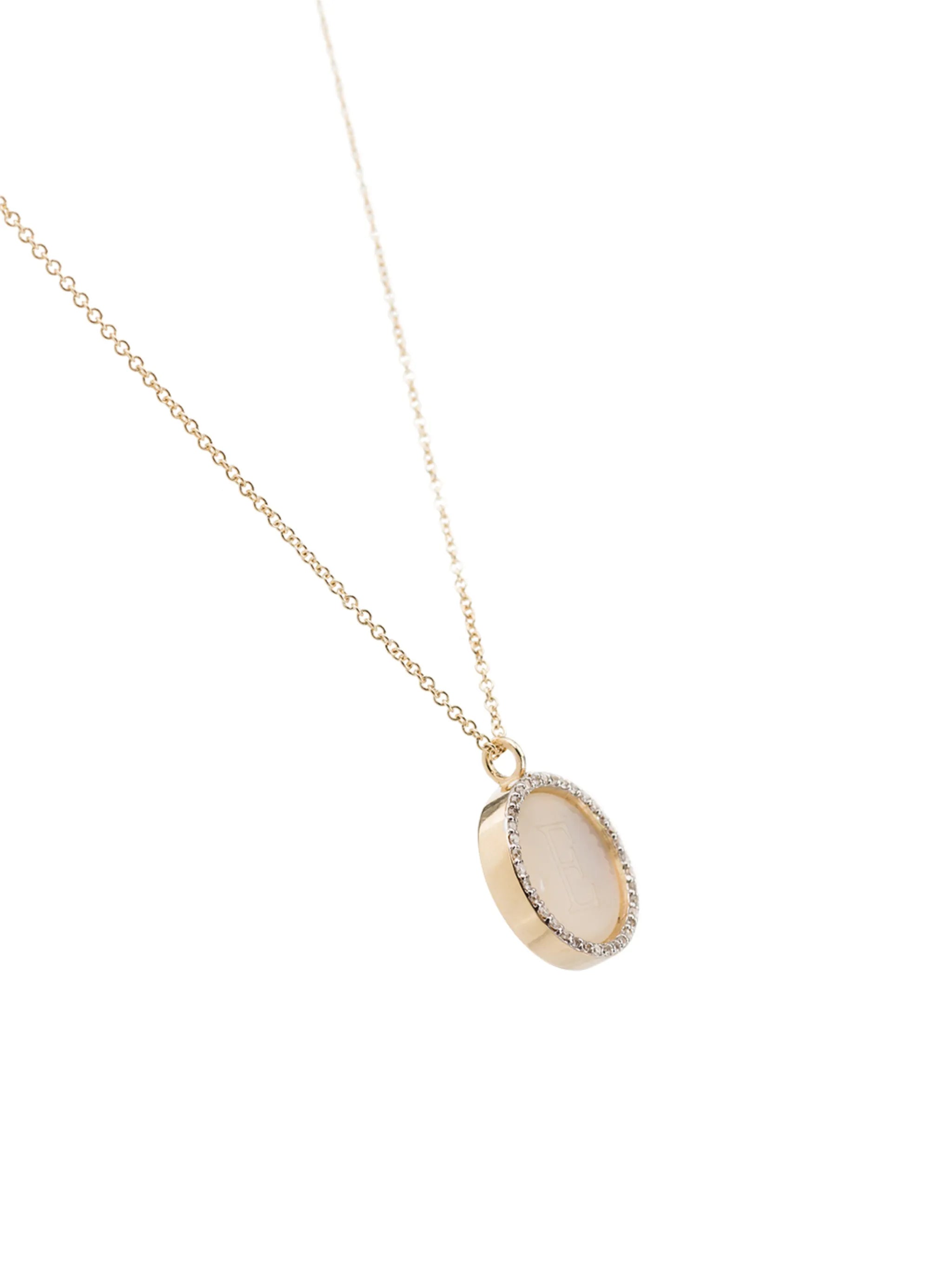14kt yellow gold E pearl and diamond necklace