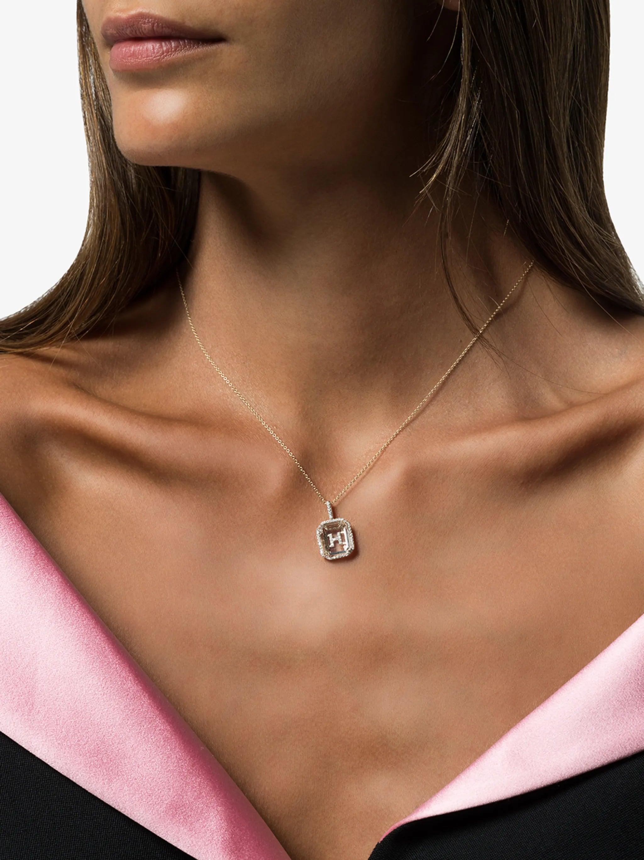 14kt yellow gold H diamond necklace