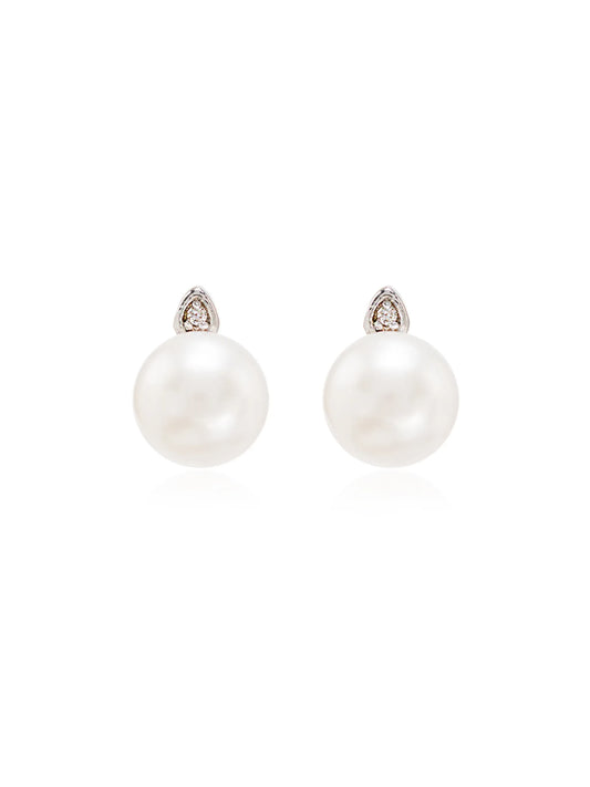 14kt gold pearl diamond earrings