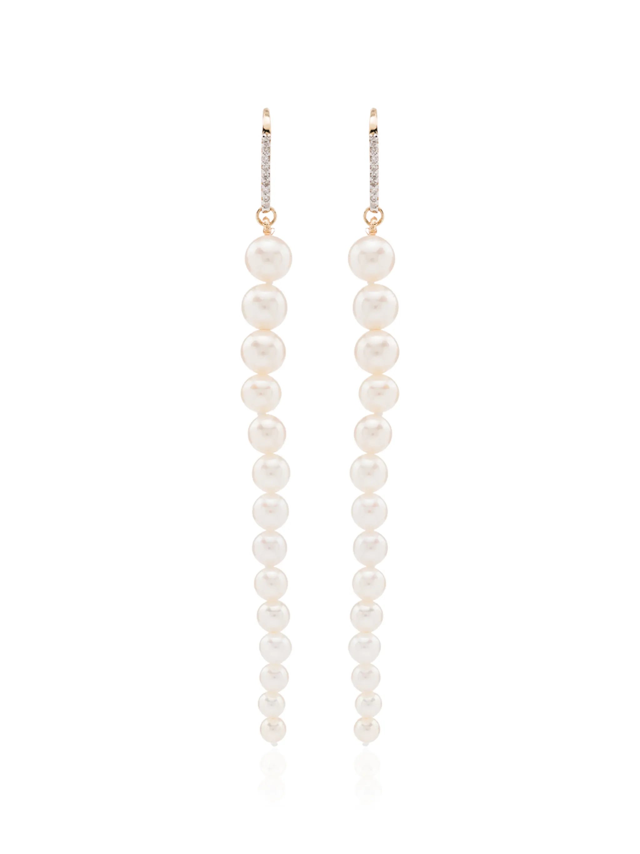14Kt gold pearl and diamond drop earrings