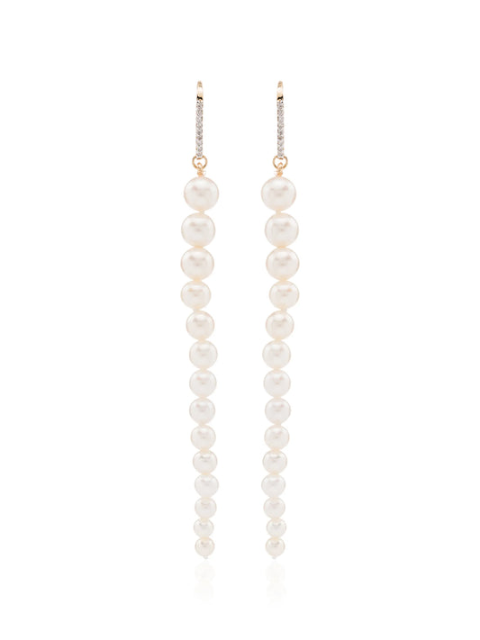 14Kt gold pearl and diamond drop earrings
