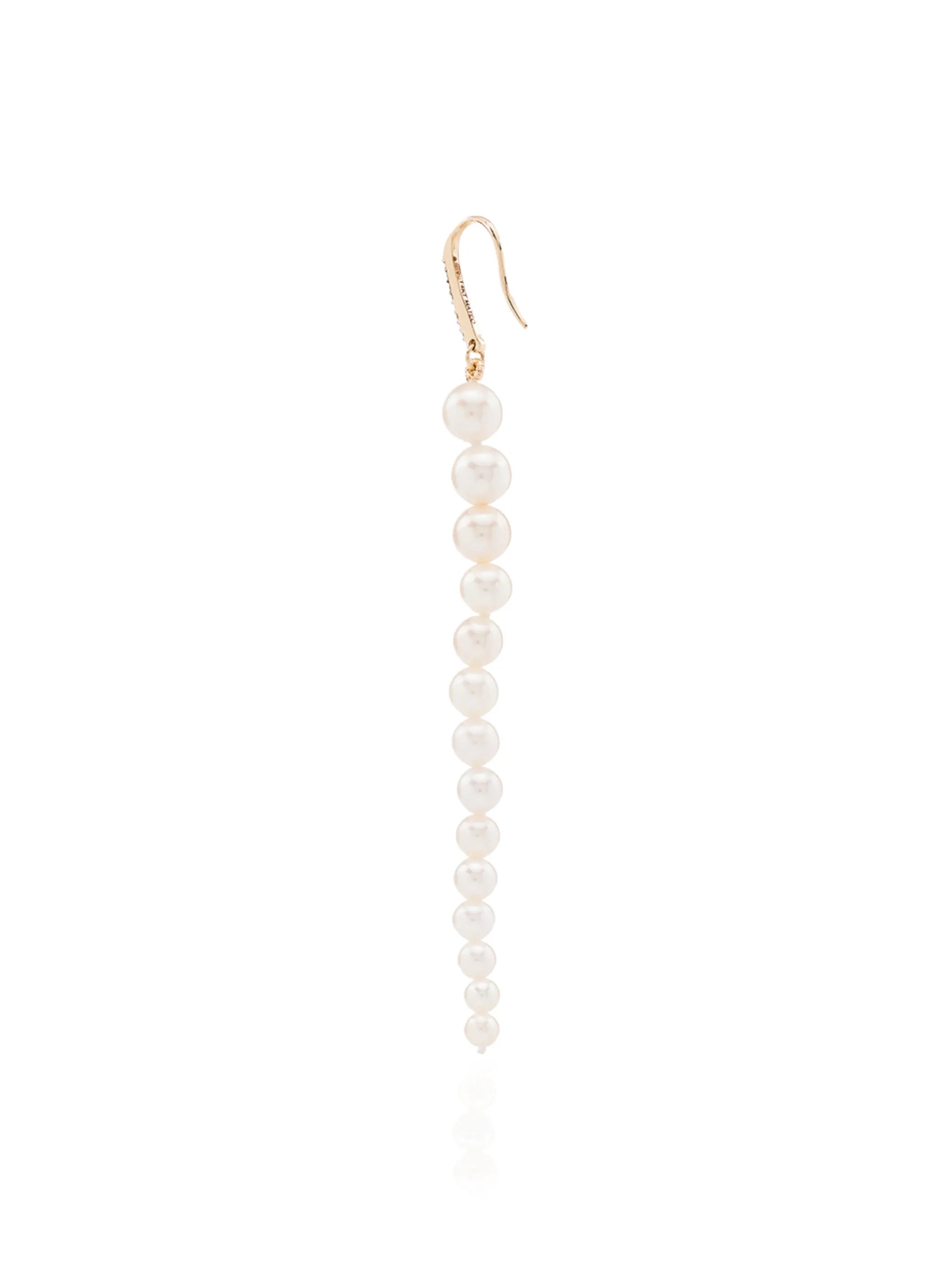 14Kt gold pearl and diamond drop earrings