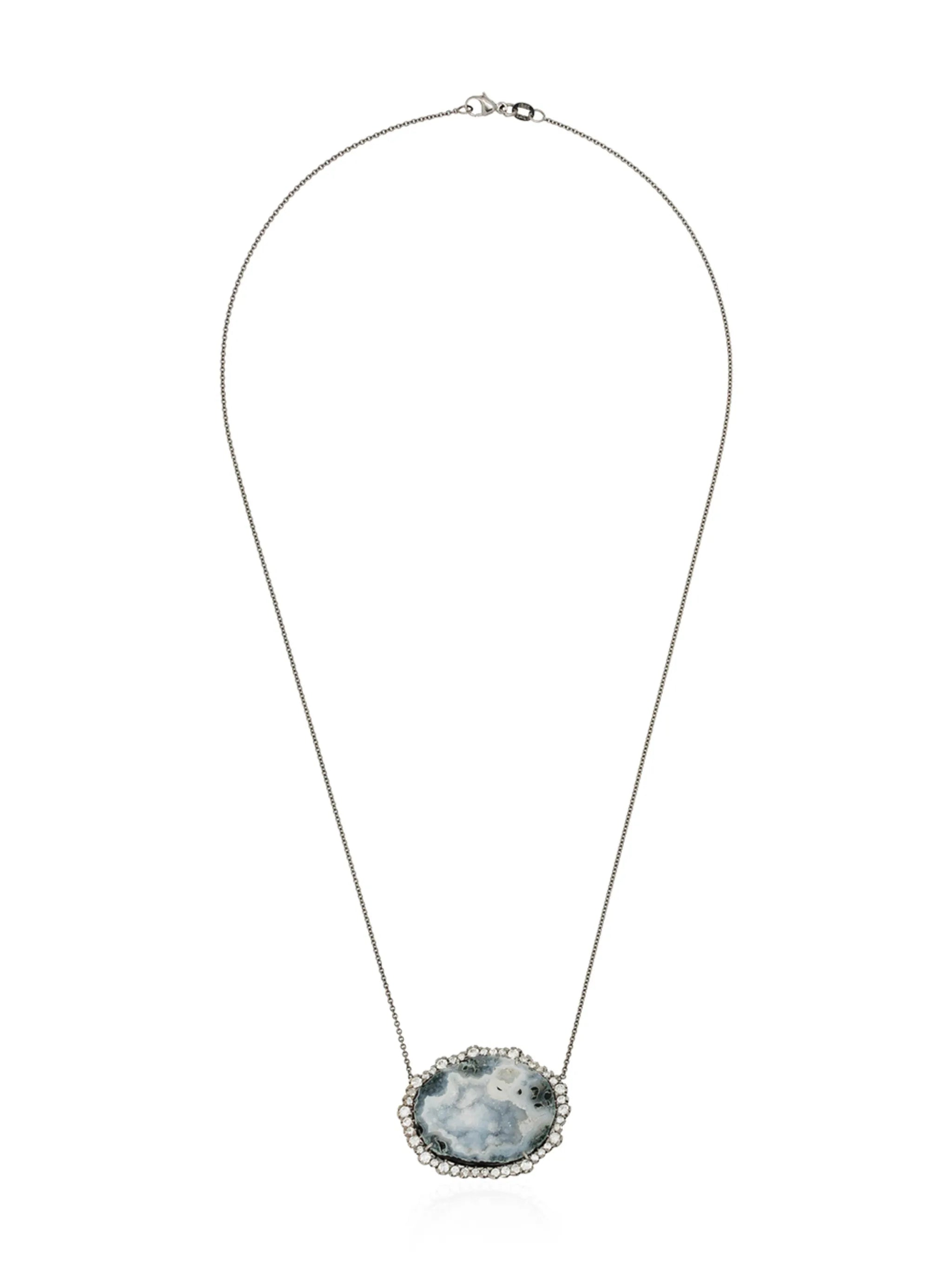 18kt white gold diamond framed geode necklace