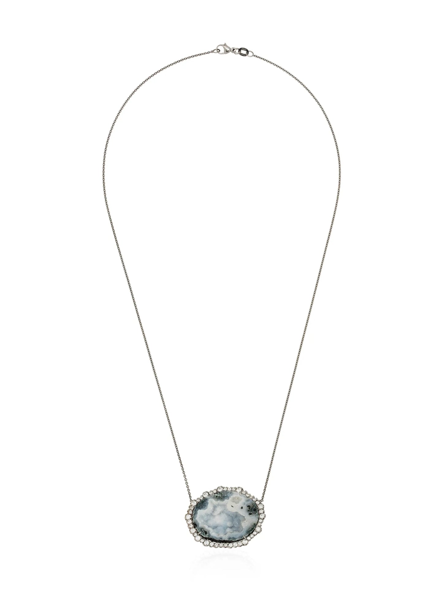 18kt white gold diamond framed geode necklace