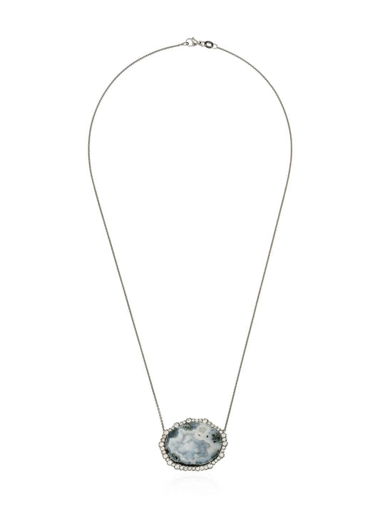 18kt white gold diamond framed geode necklace
