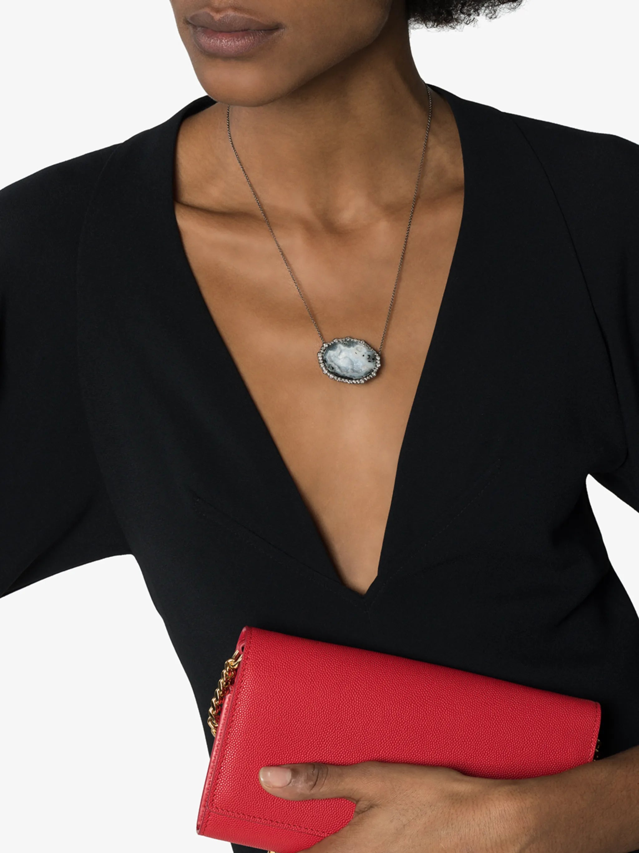 18kt white gold diamond framed geode necklace