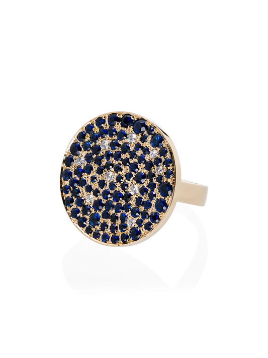 14kt yellow gold diamond and sapphire galaxy ring