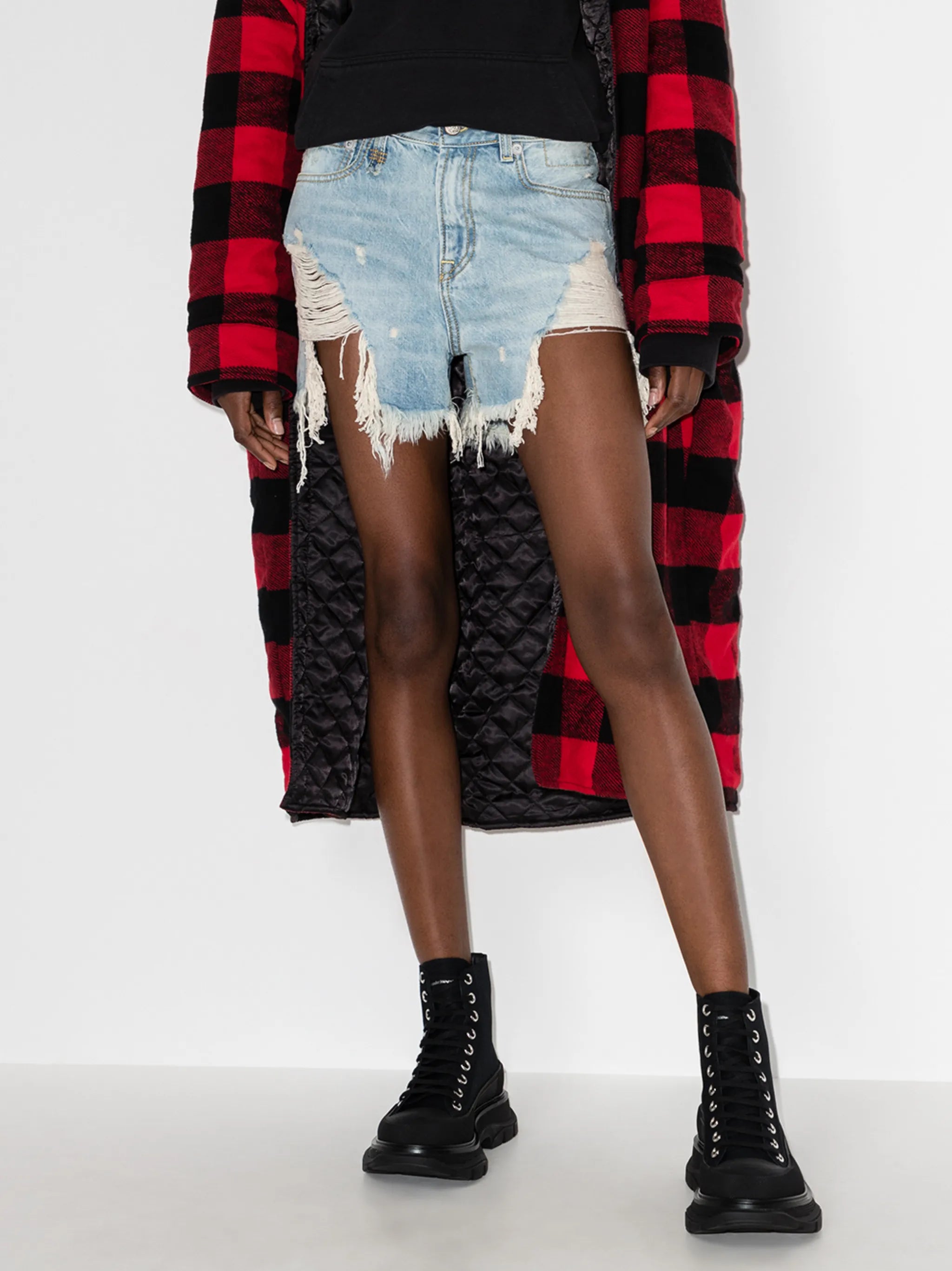 shredded slouch denim shorts