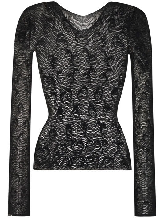 crocheted logo-print top