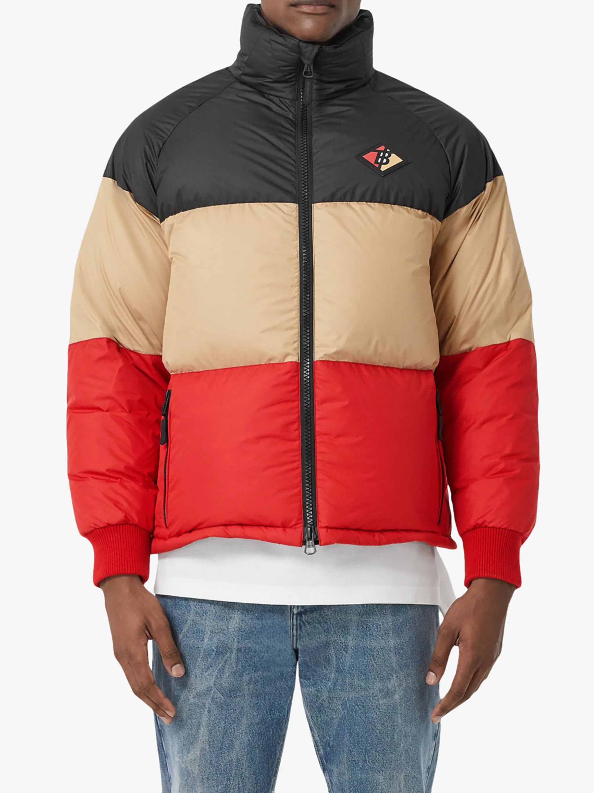 colour-block logo-patch puffer jacket