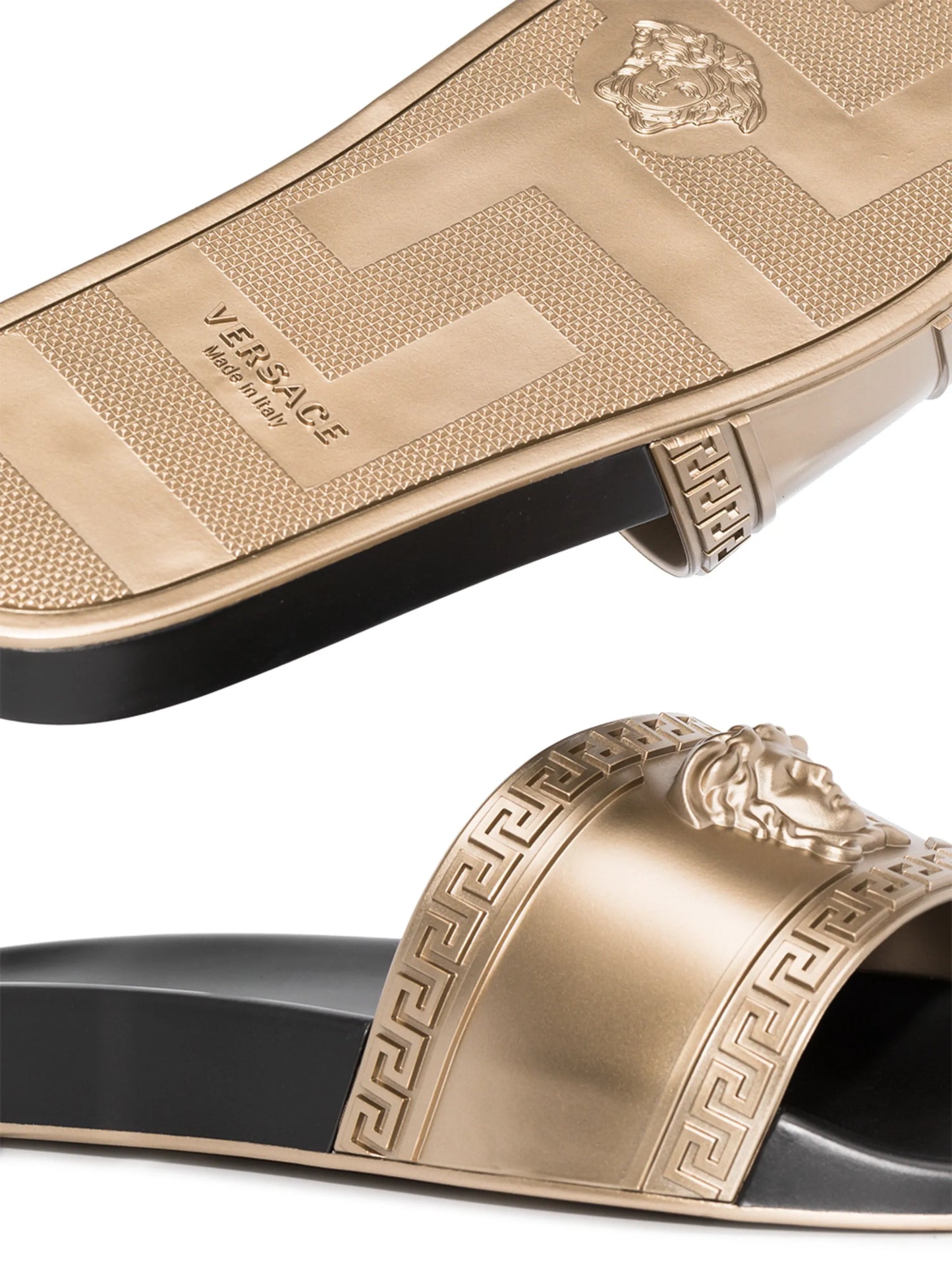 Medusa head-embossed slides
