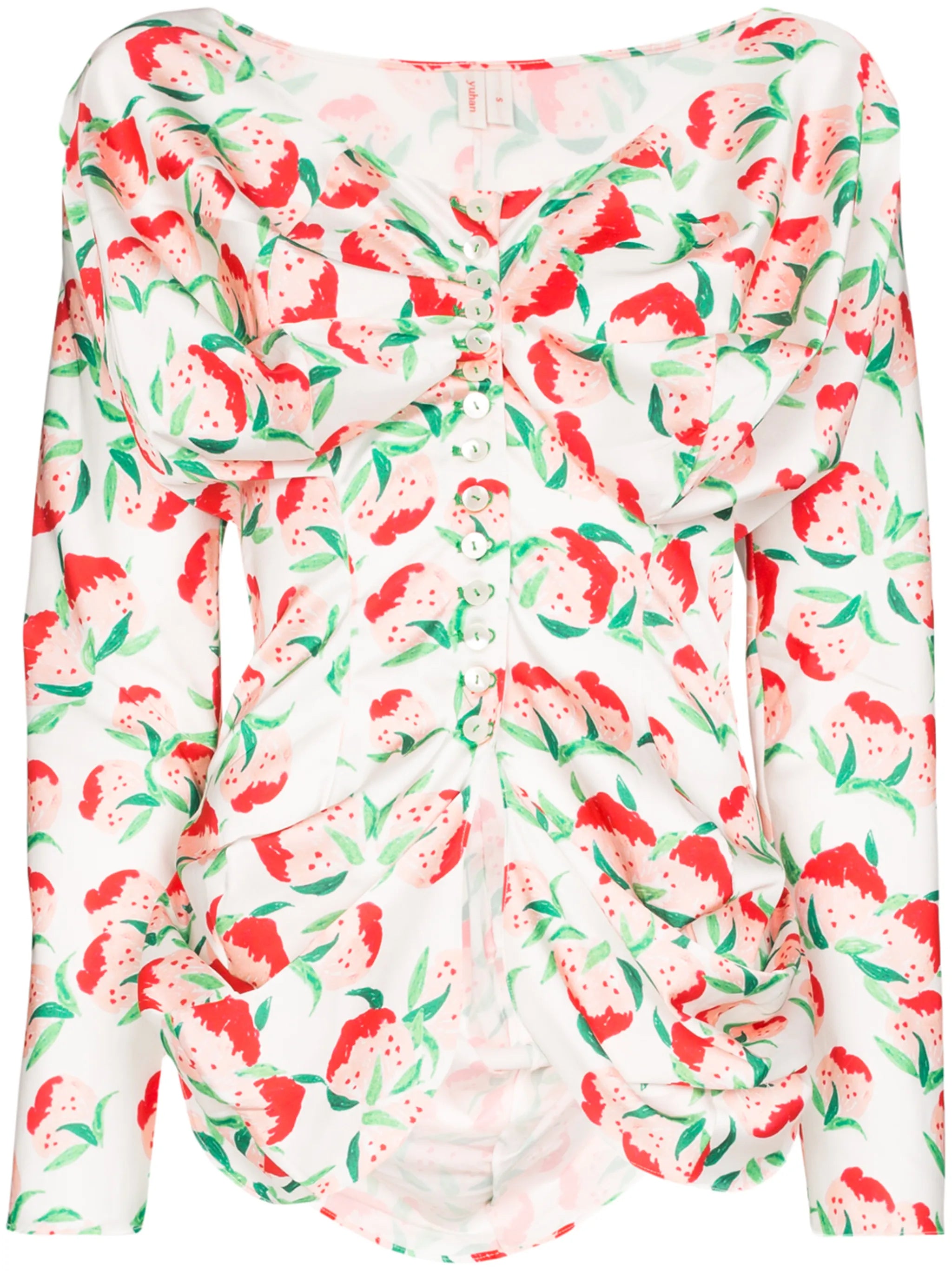 peach print ruched blouse