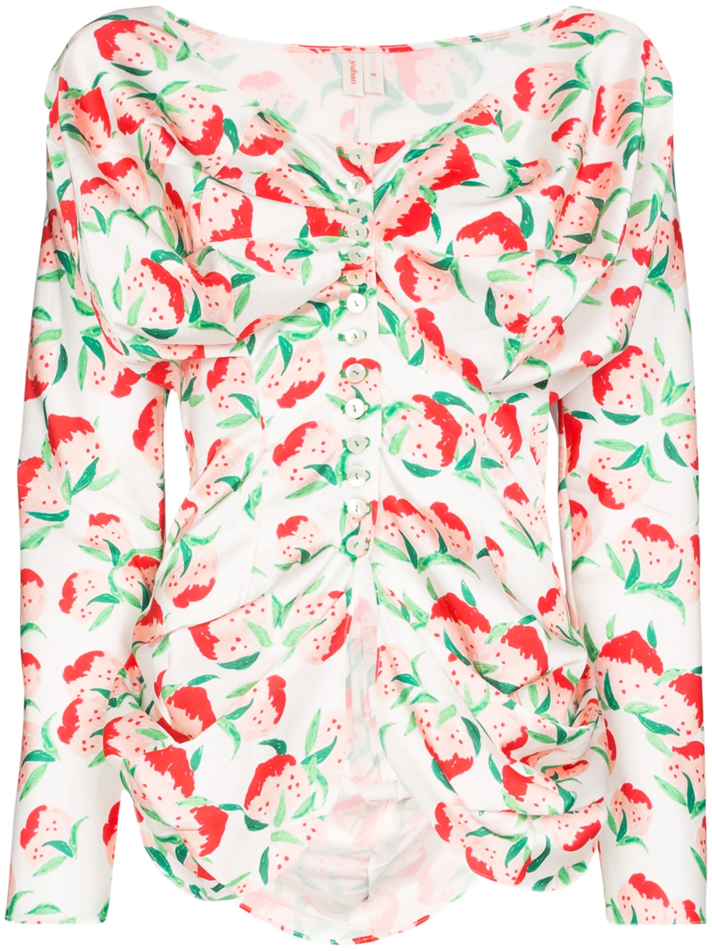 peach print ruched blouse