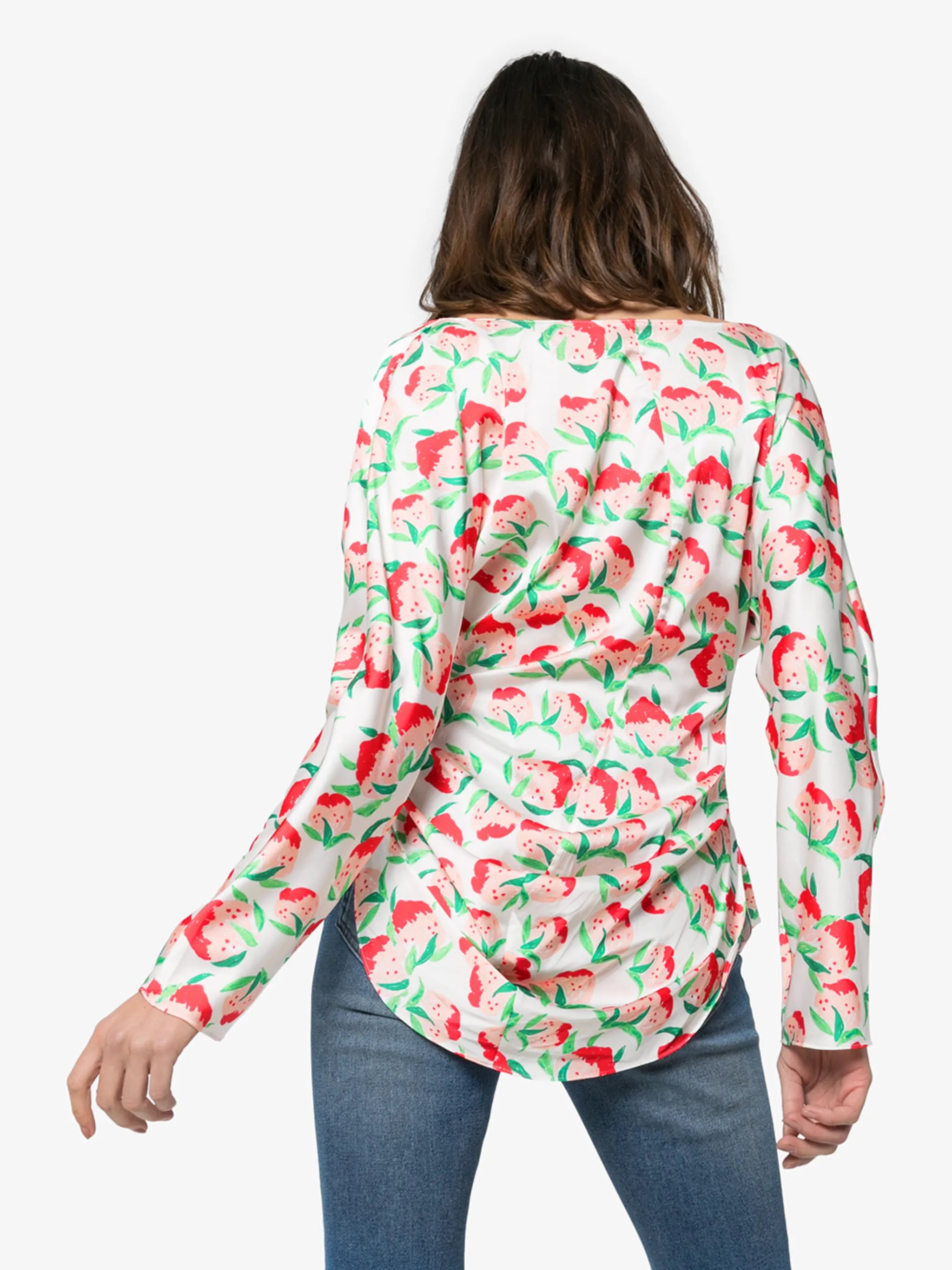 peach print ruched blouse