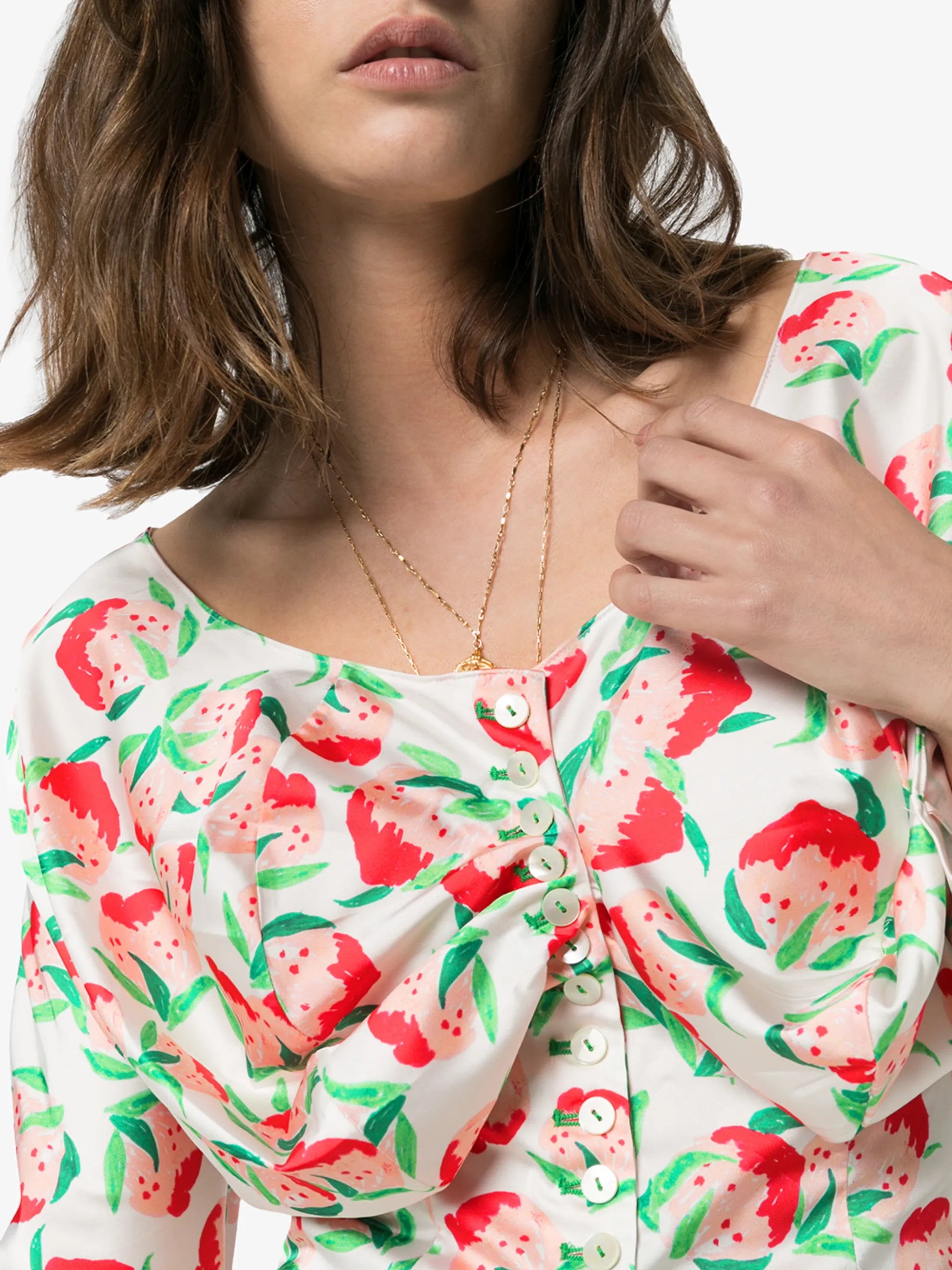 peach print ruched blouse