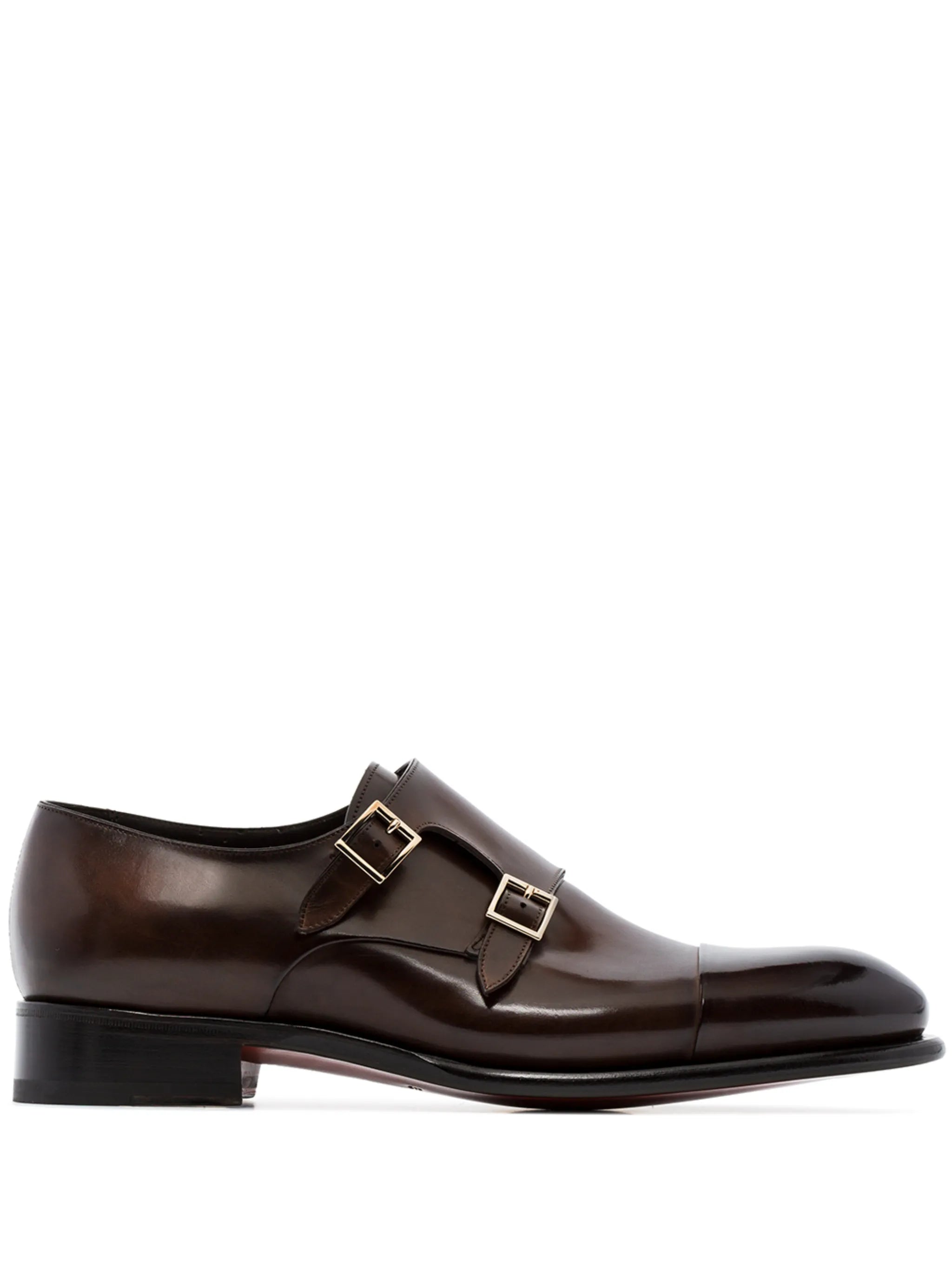 double strap leather monk shoes