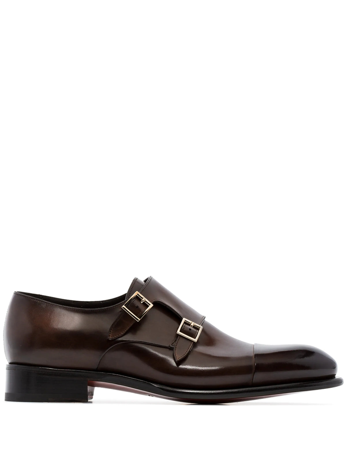 double strap leather monk shoes