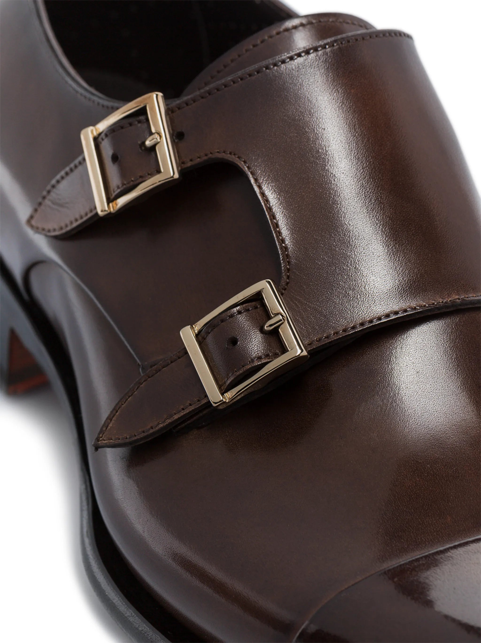 double strap leather monk shoes
