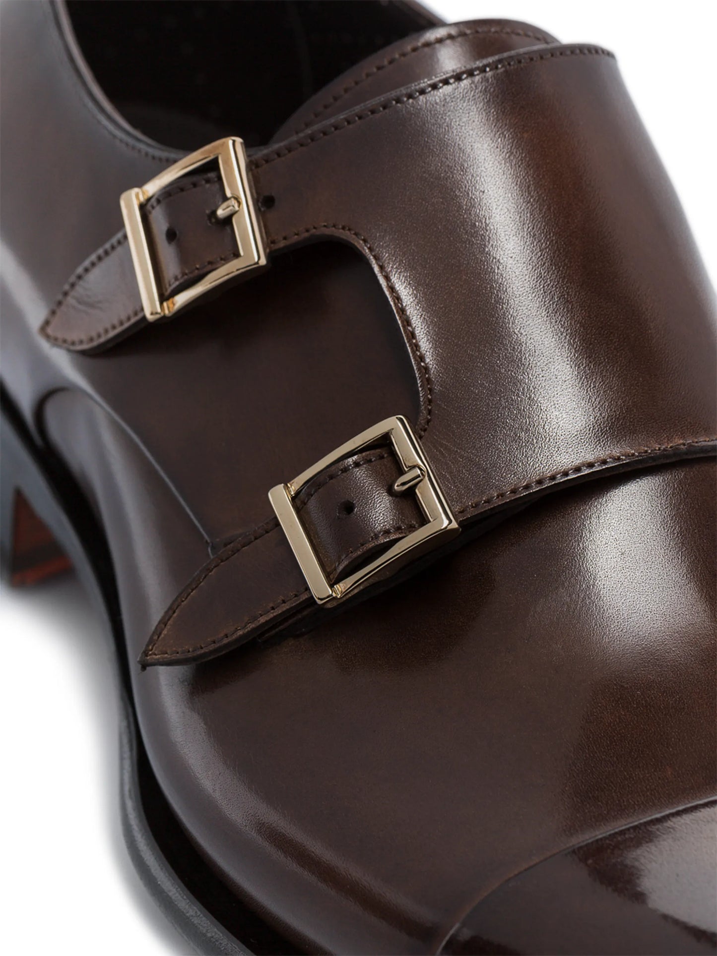 double strap leather monk shoes