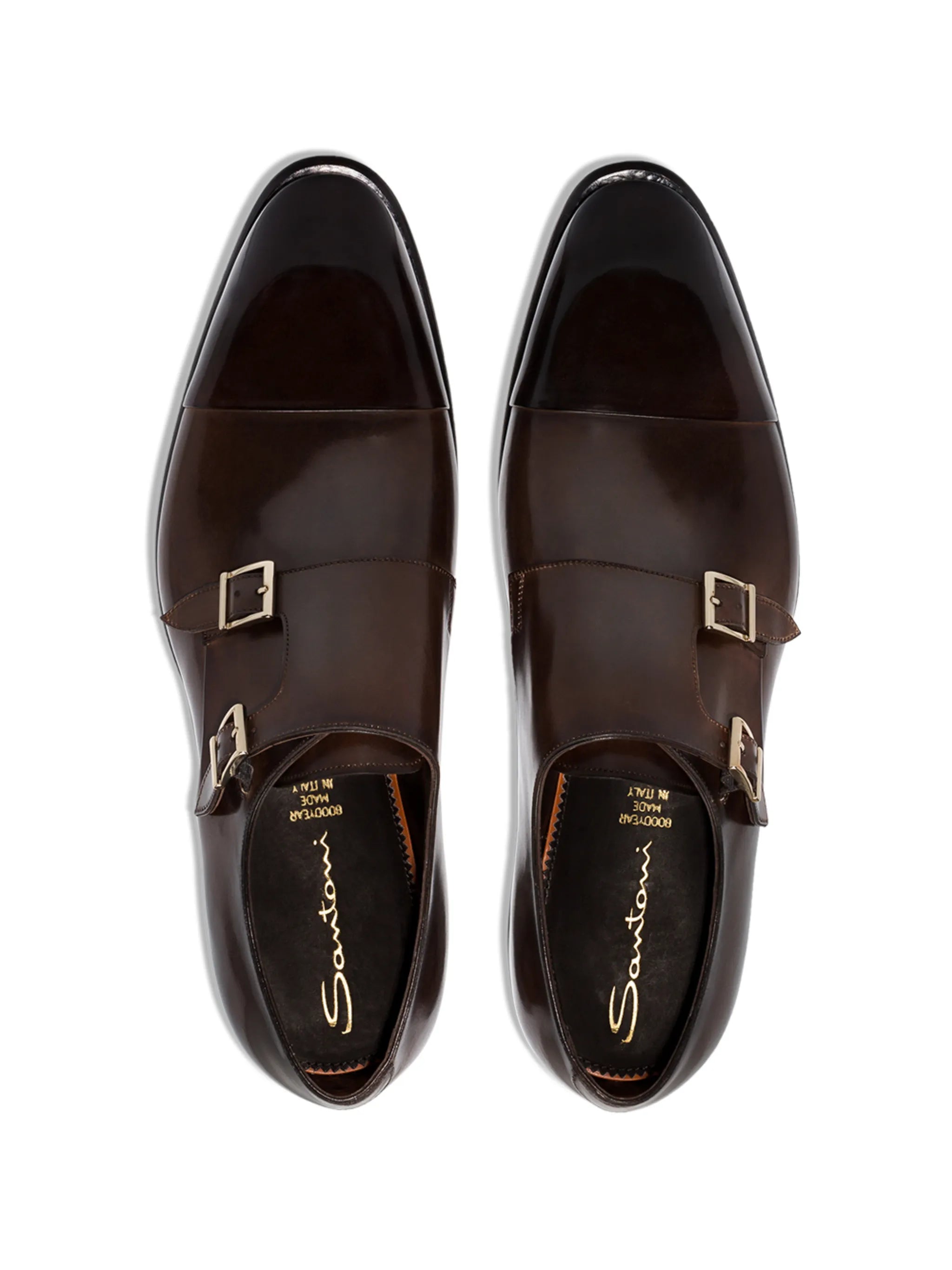 double strap leather monk shoes