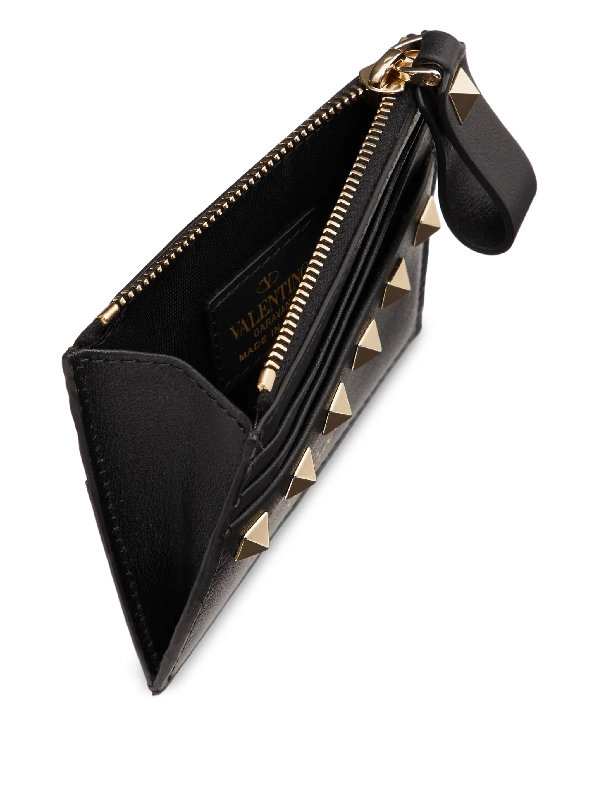 Rockstud zipped leather card holder