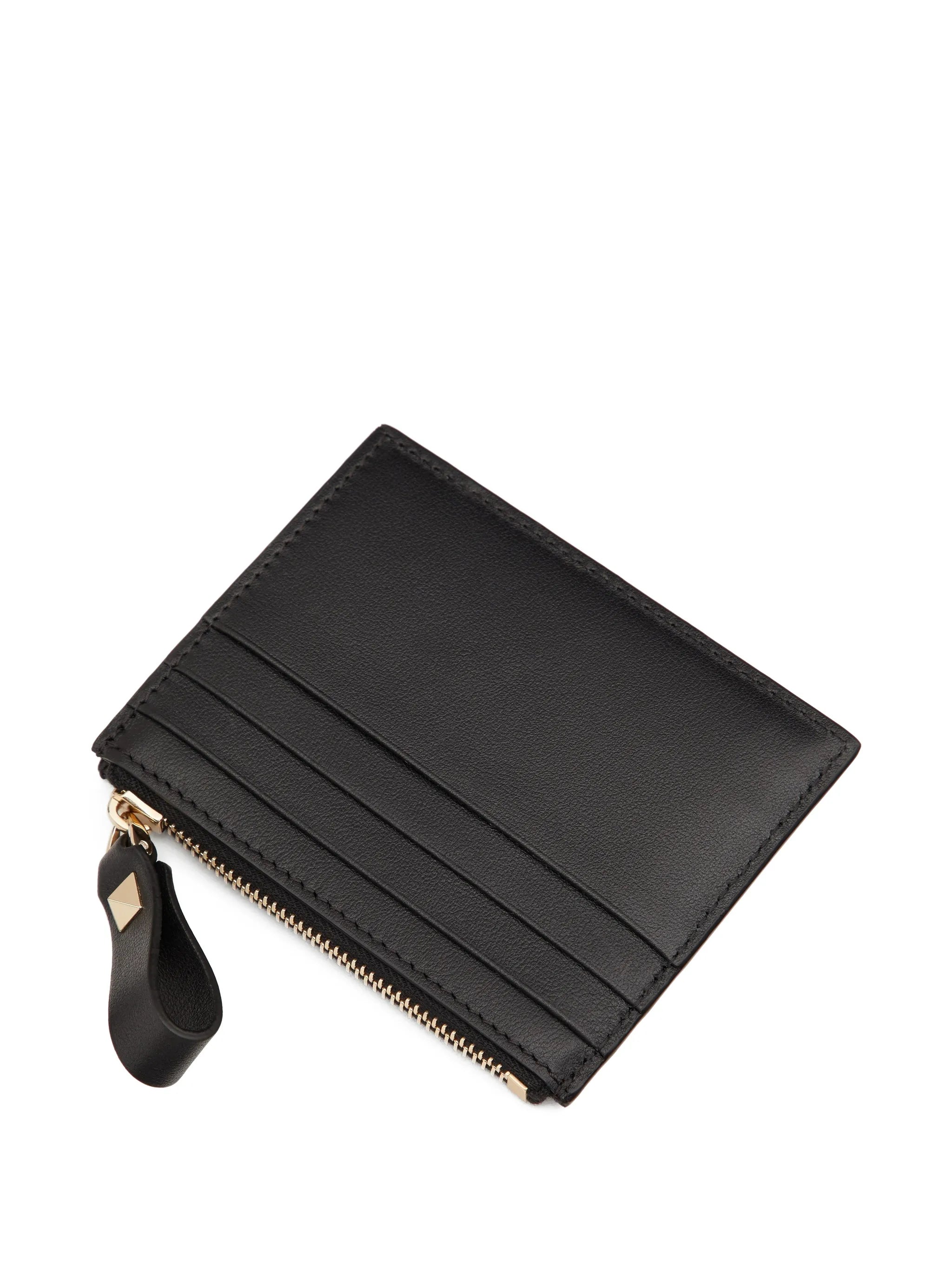 Rockstud zipped leather card holder