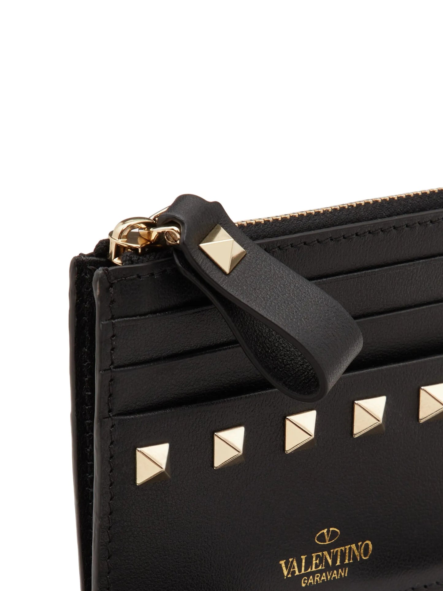 Rockstud zipped leather card holder